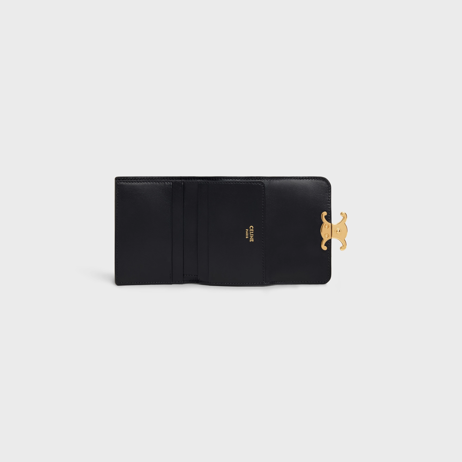Ví Celine COMPACT WALLET WITH COIN TRIOMPHE IN SHINY CALFSKIN (Black) [MIRROR QUALITY]