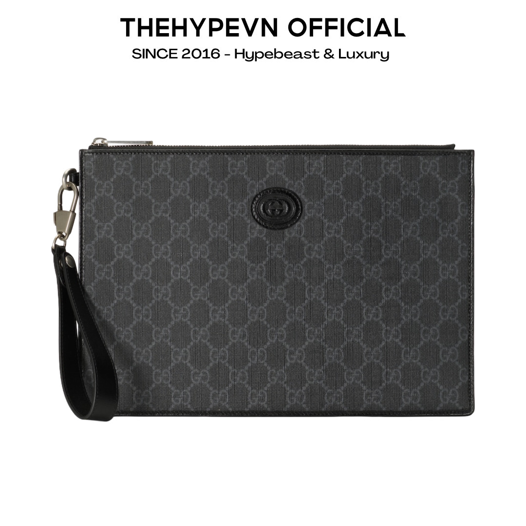 TÚI CLUTCH GUCCI GC POUCH WITH INTERLOCKING G (BLACK)