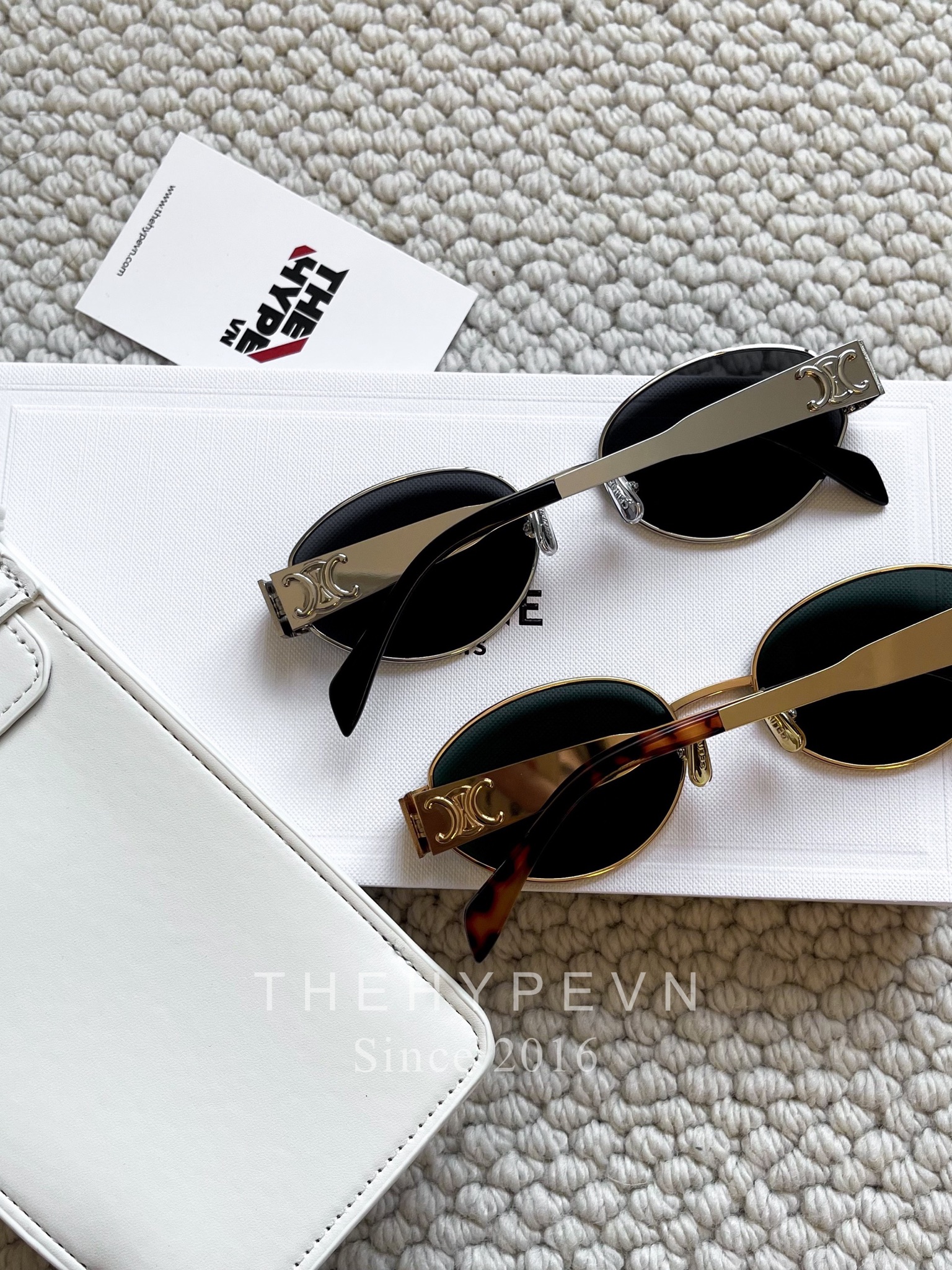 CELINE SUNGLASS - Kính râm Celine Triomphe Oval Frame METAL 01 SUNGLASSES (GOLD / GREEN) [Mirror Quality]