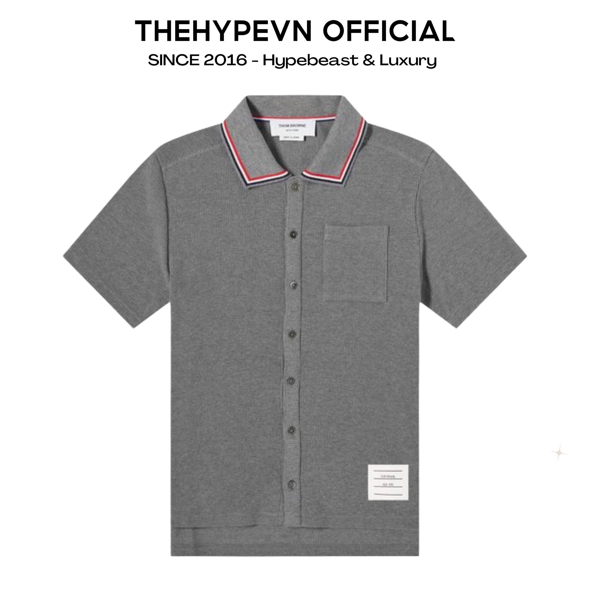 Áo Polo Thom Browne TB Textured Cotton (Grey) [Mirror Quality]