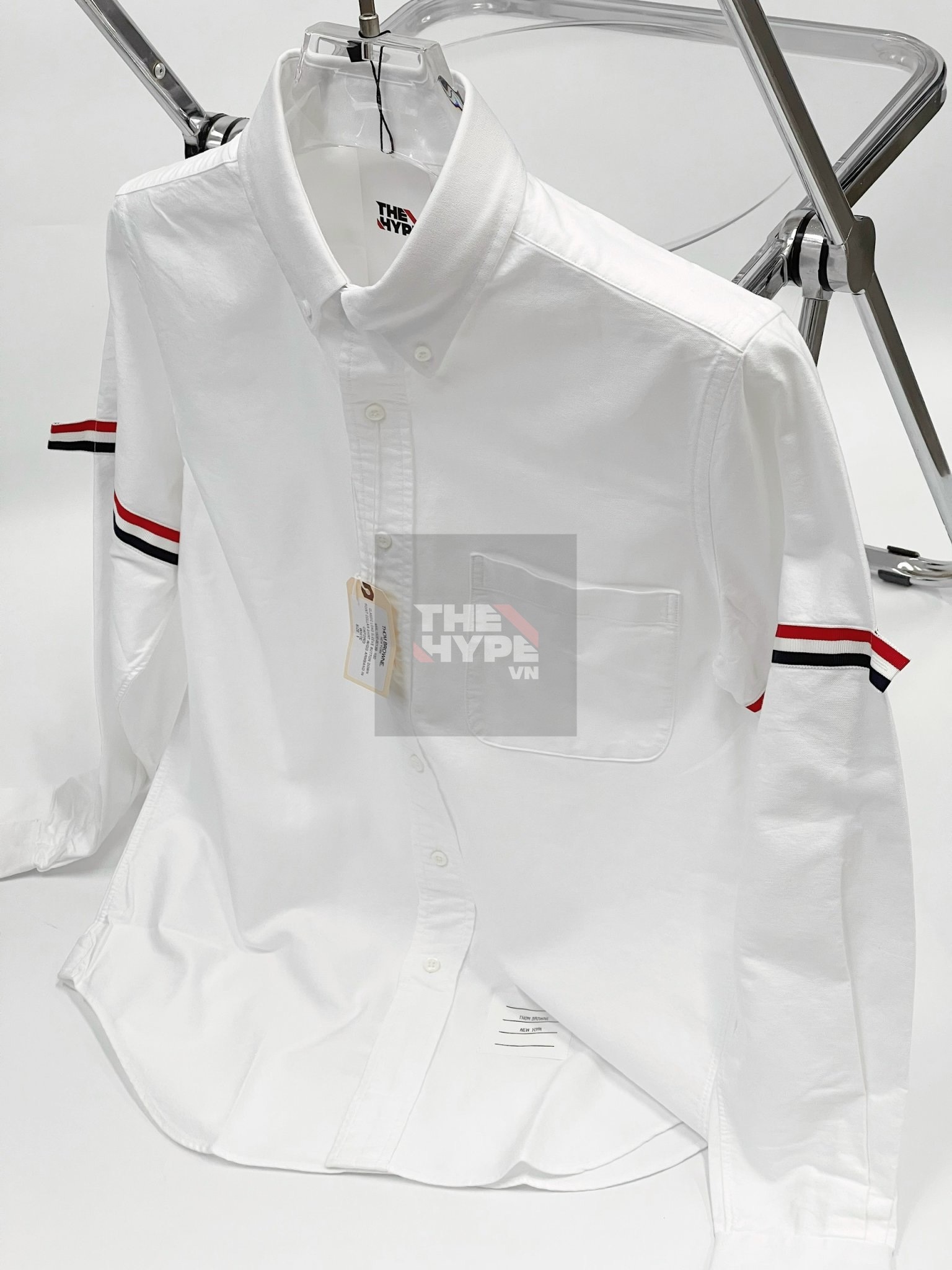ÁO SƠ MI THOM BROWNE TB GROSGRAIN ARM BAND SOLID POPLIN (SỌC TAY)