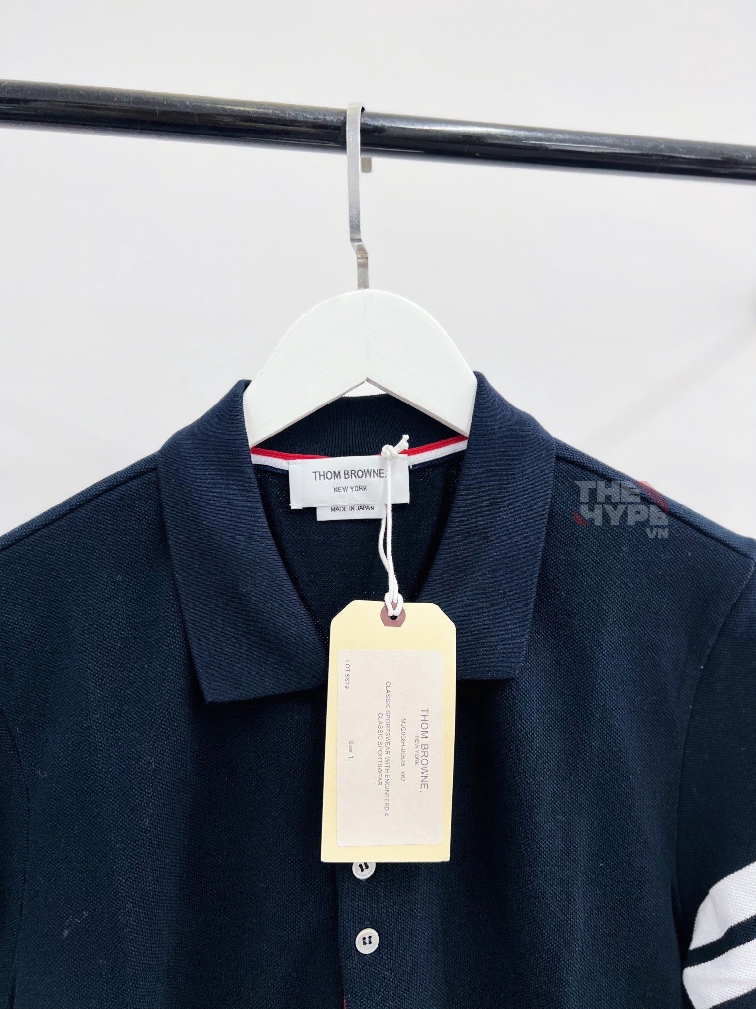 THOM BROWNE POLO - Áo polo tb sọc ở tay (Navy) [Mirror Quality]