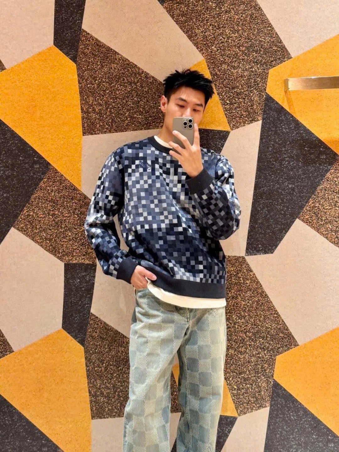ÁO SWEATER LOUIS VUITTON LV DAMOFLAGE MARQUE (NAVY)