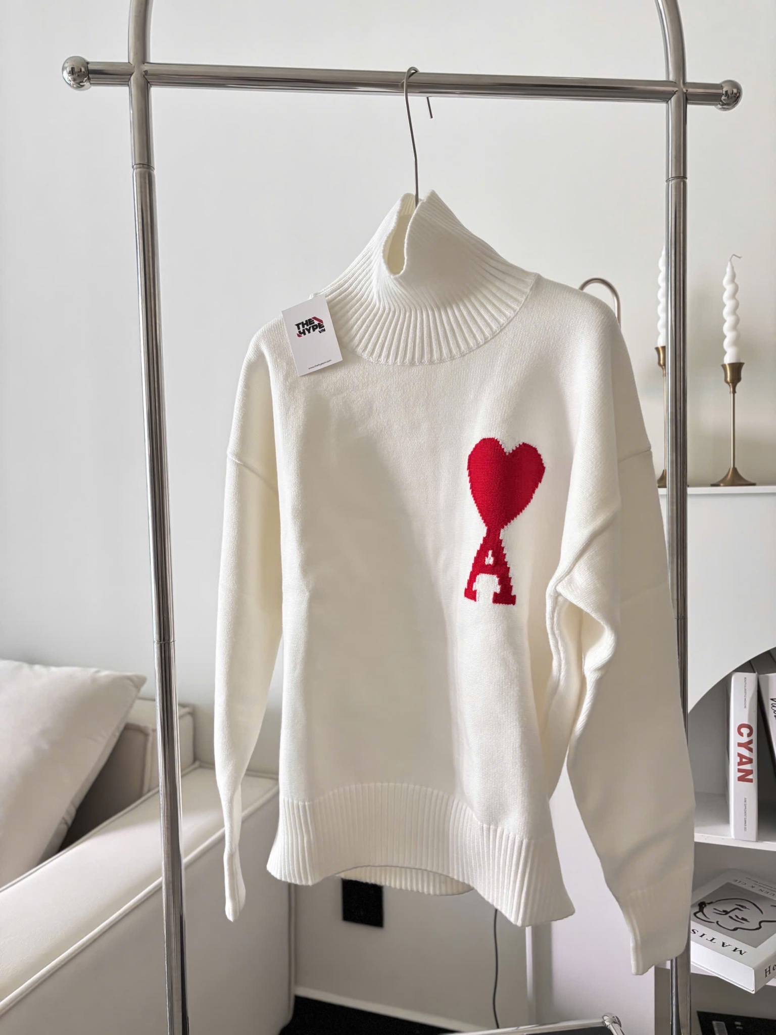 ÁO SWEATER AMI PARIS HEART FUNNEL NECK (BLACK)