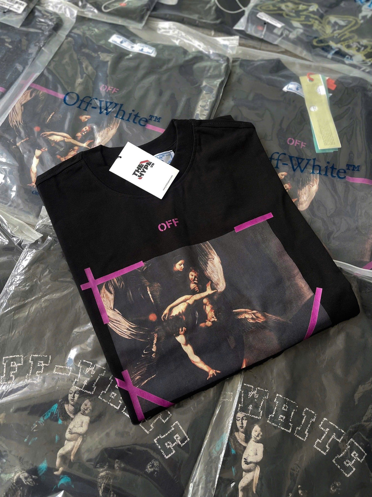 Áo Thun Off-White Arrow Caravaggio Mercy Purple Line (Black) [Mirror Quality]