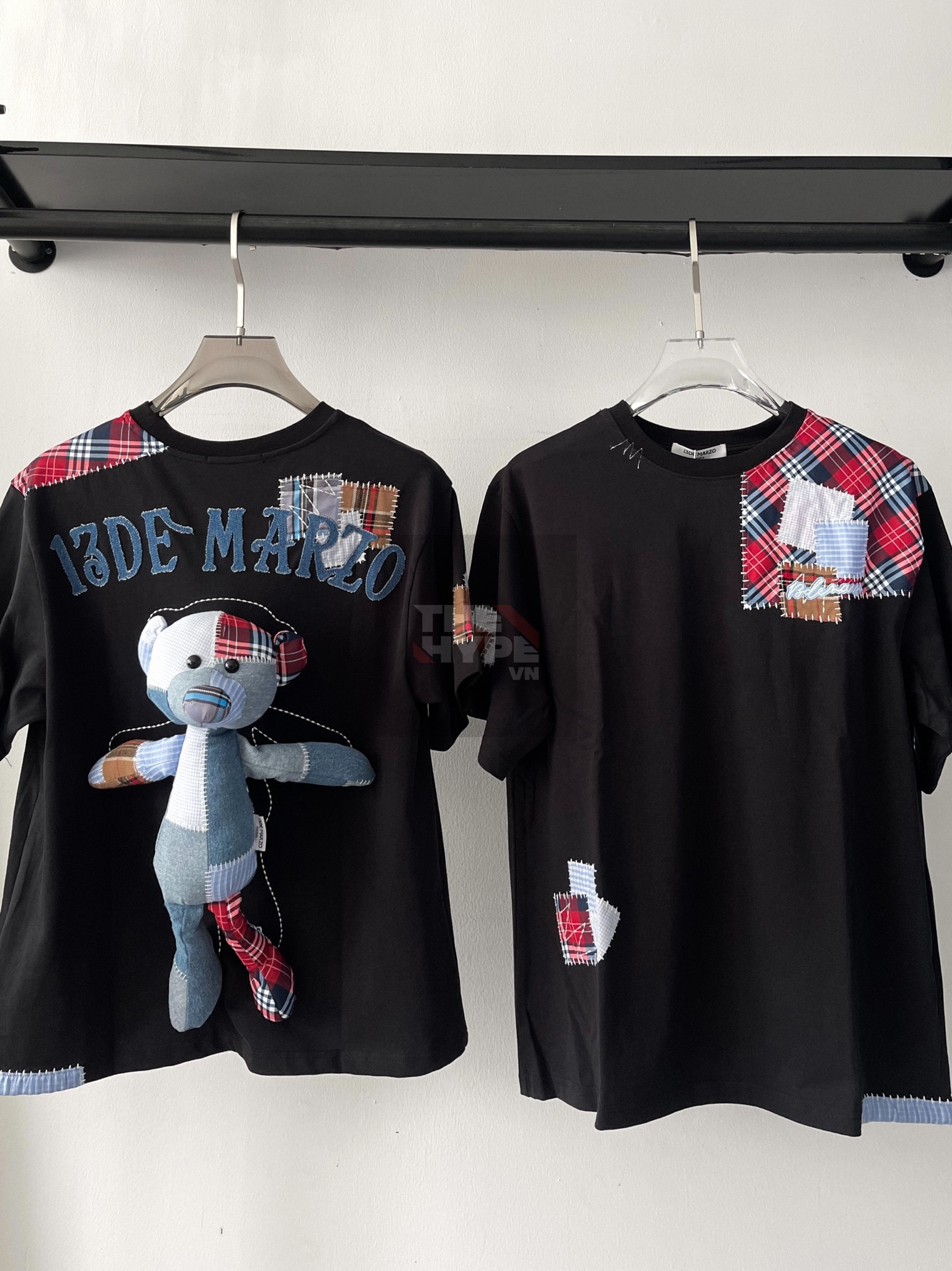 13DE MARZO TEE - Áo Thun Bear Patch Suture Denim (Black) Best Quality