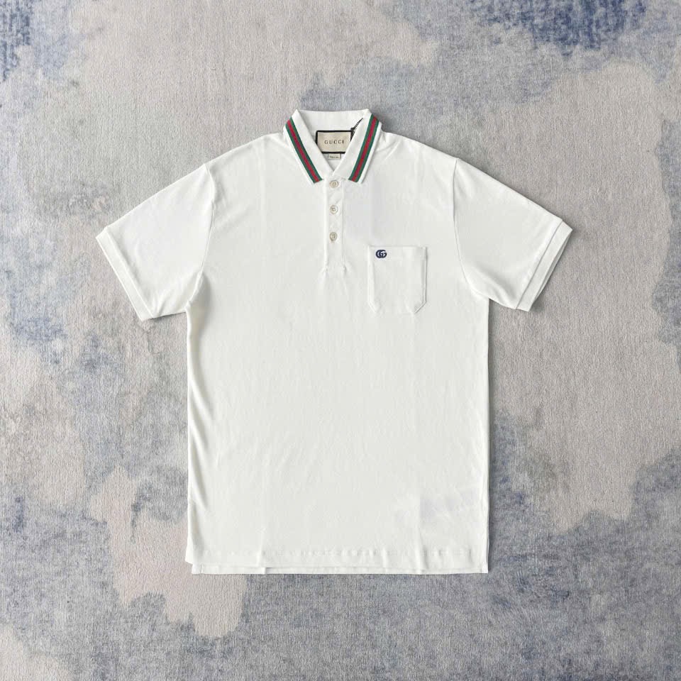 Áo Polo Gucci Cotton Piquet With Double G (White) [Mirror Quality]