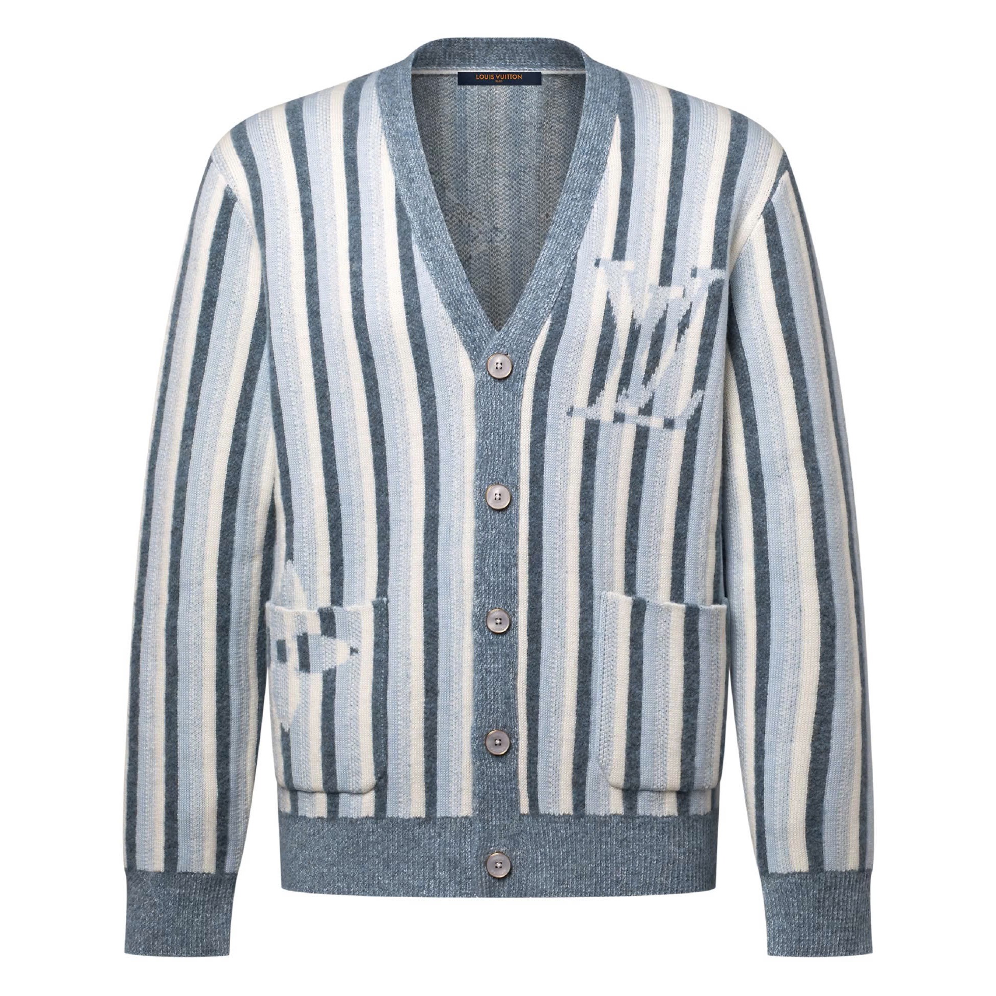 ÁO CARDIGAN LOUIS VUITTON STRIPE RIBBEL (BLUE)