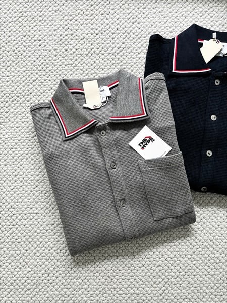 Áo Polo Thom Browne TB Textured Cotton (Grey) [Mirror Quality]