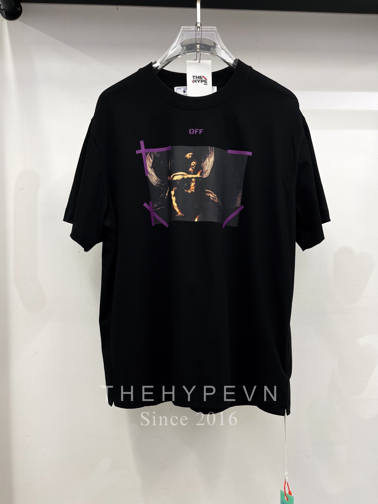 Áo Thun Off-White Arrow Caravaggio Mercy Purple Line (Black) [Mirror Quality]