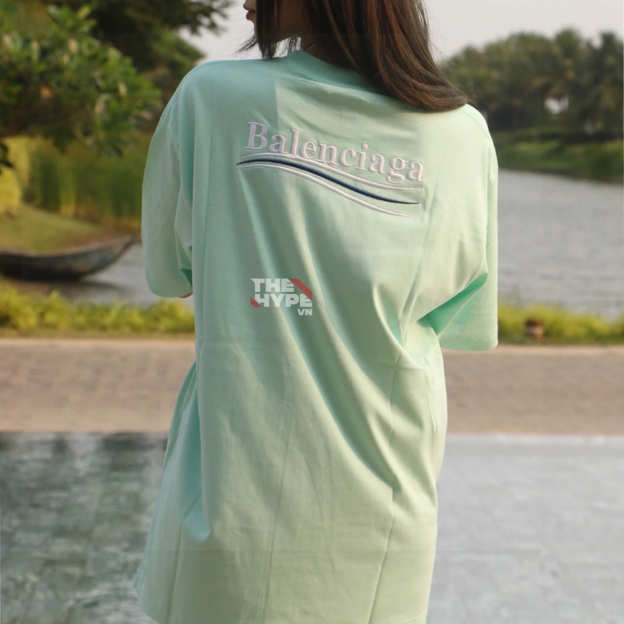 BALENCIAGA TEE - Áo BLCG Wave Embroidered Logo (Mint) [MIRROR QUALITY]