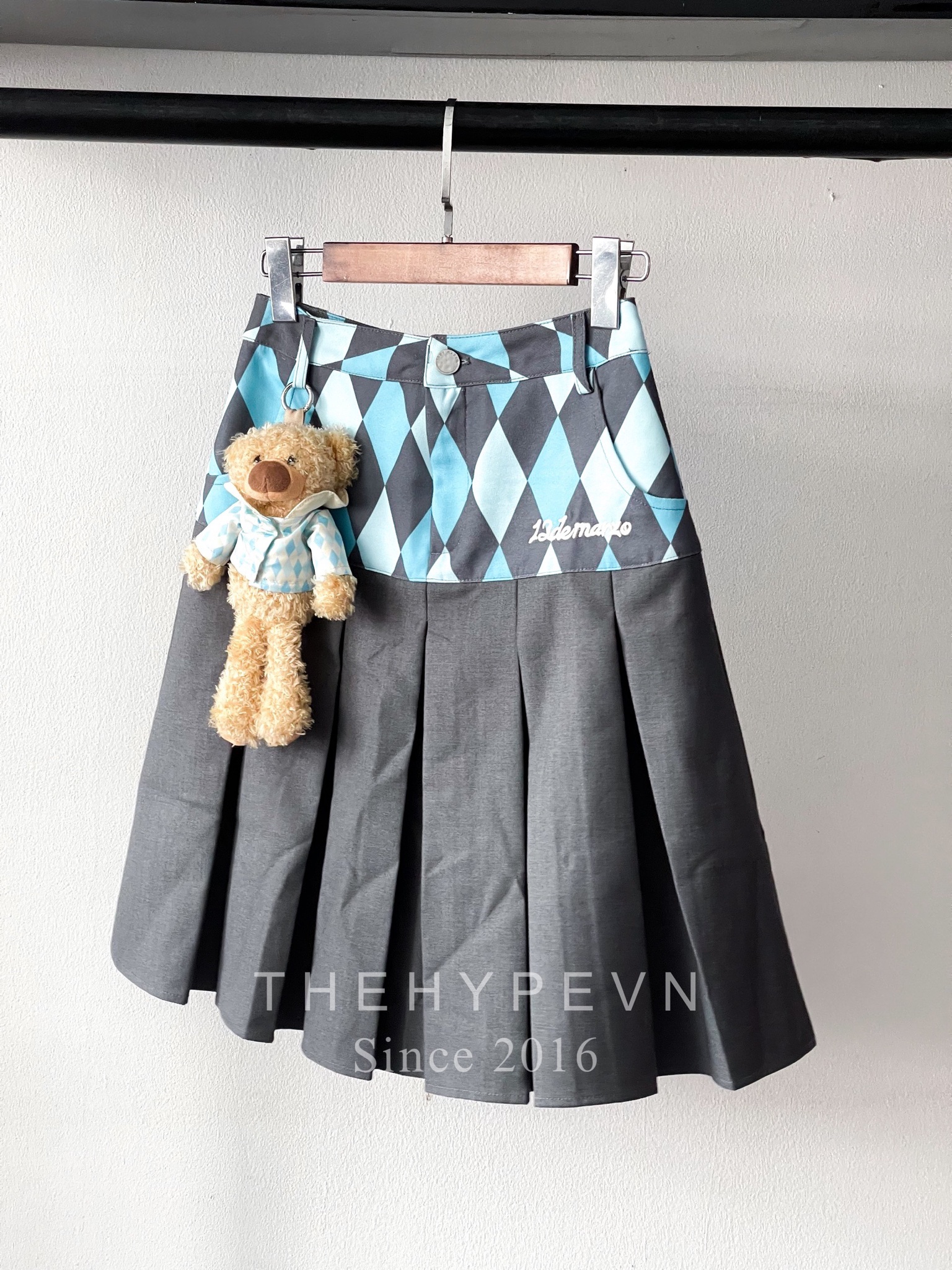 Chân Váy 13De Marzo Diamond Check Long (Blue Pastel) Best Quality