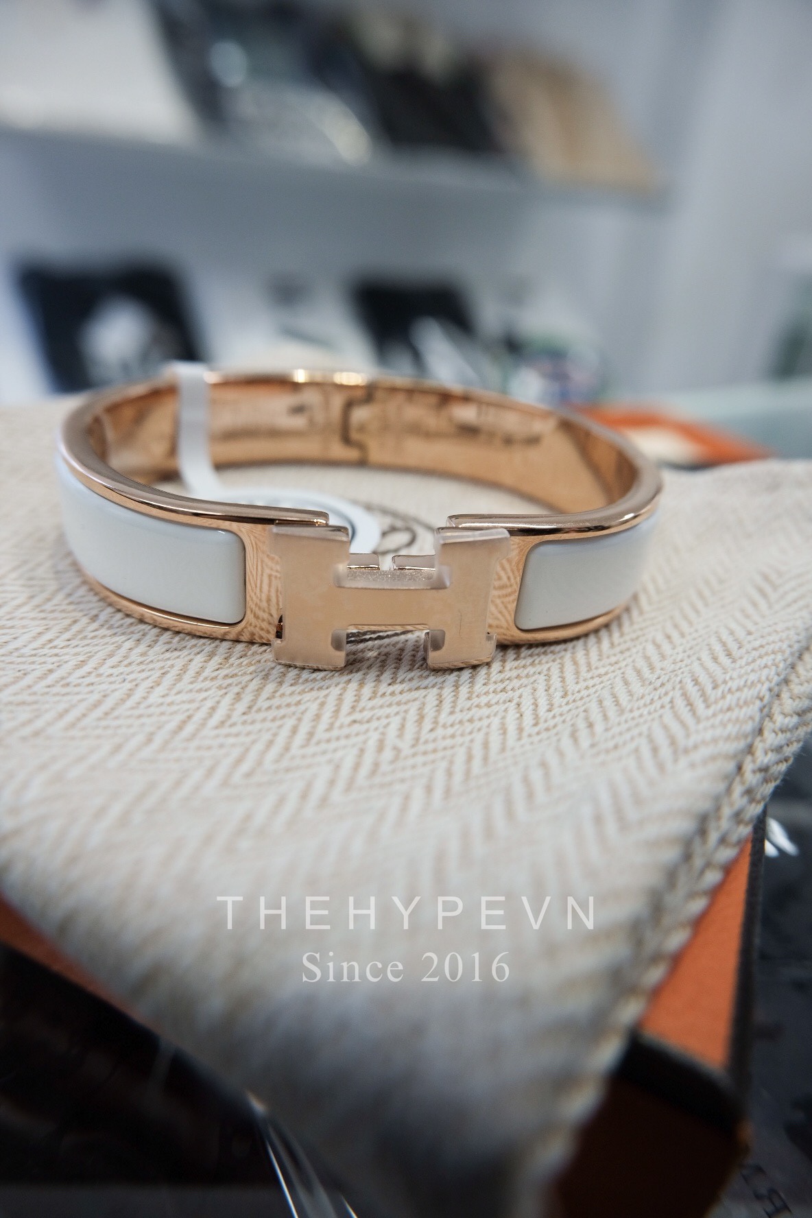 Vòng Tay Hermes Clic H Rose-gold plated Bracelet (White) [Mirror Quality]