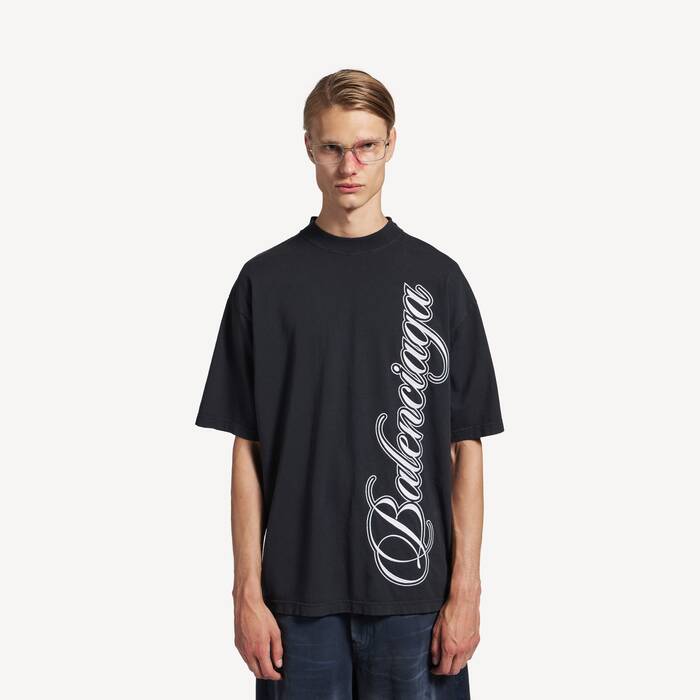 ÁO BALENCIAGA MEN'S CURSIVE T-SHIRT (BLACK)