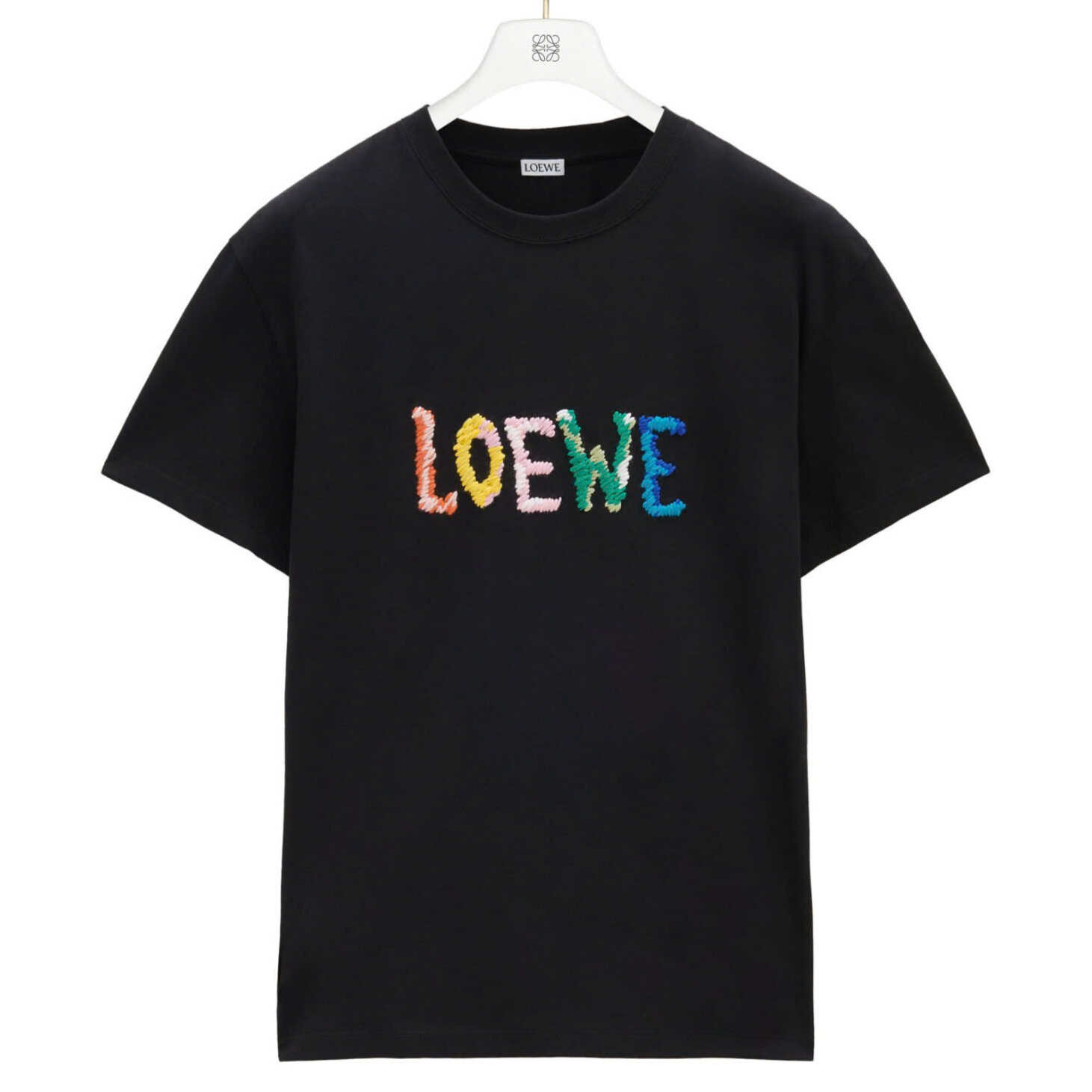 Áo Thun Loewe Relaxed Rainbow Embroidered Logo (Black) [Mirror Quality]