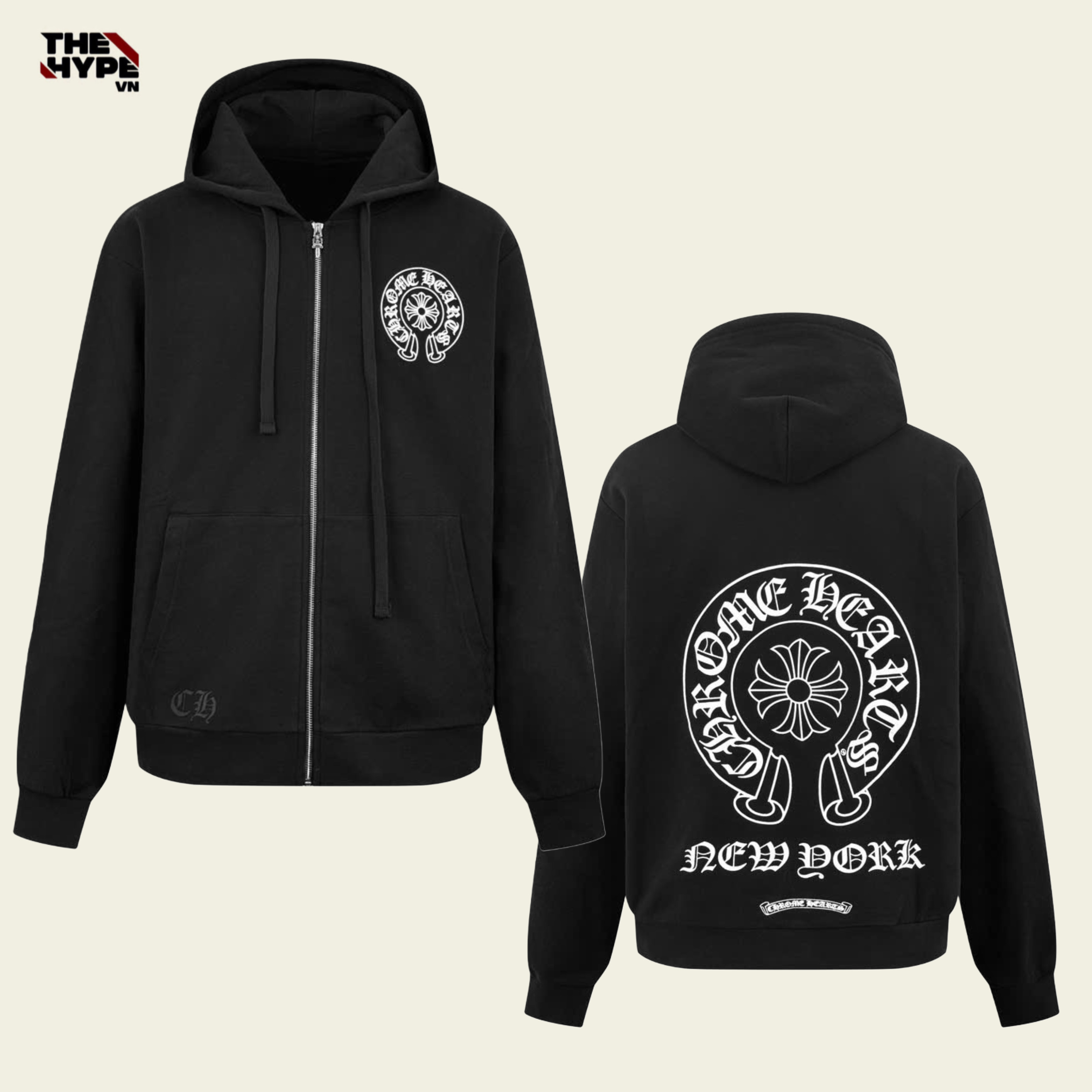 ÁO HOODIE ZIP CHROME HEARTS NEW YORK LOGO  (BLACK)