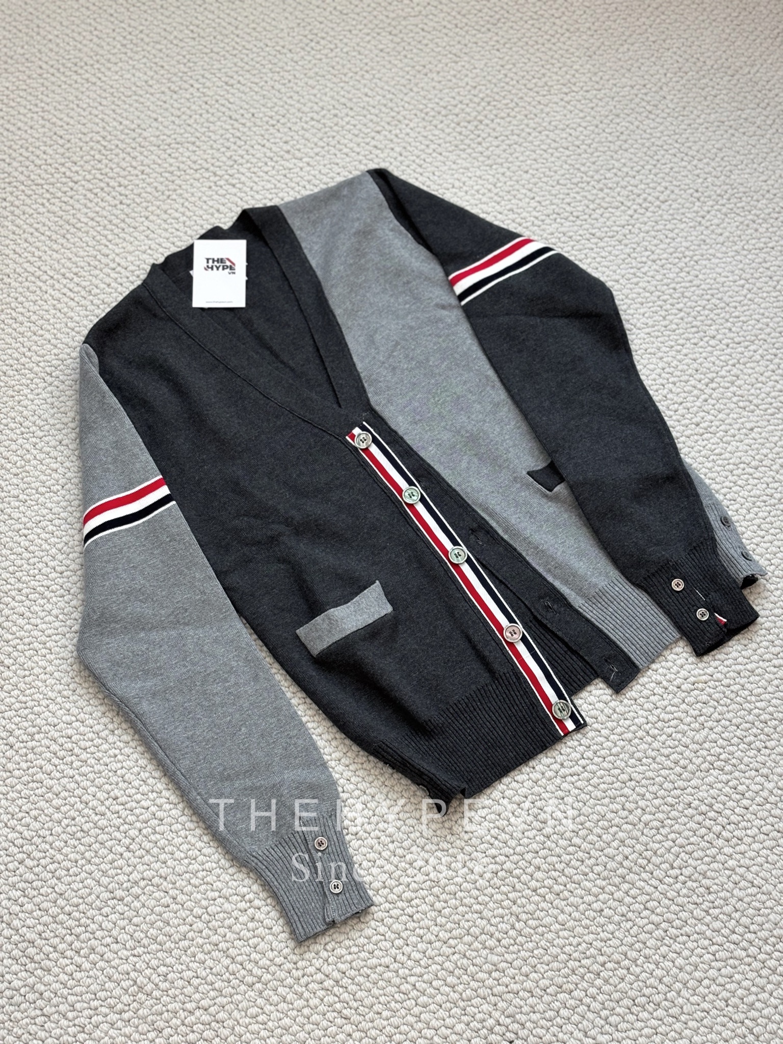 THOM BROWNE CARDIGAN - Áo khoác TB Colour-block Cotton (Grey) [Mirror quality]