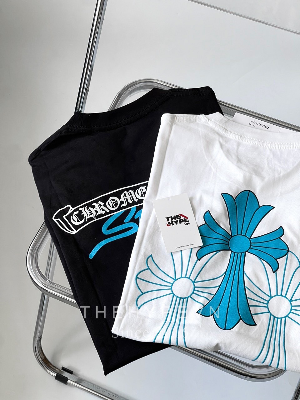 Áo Thun Chrome Hearts CH White & Light Blue-Triple Cross (White) [Mirror Quality]