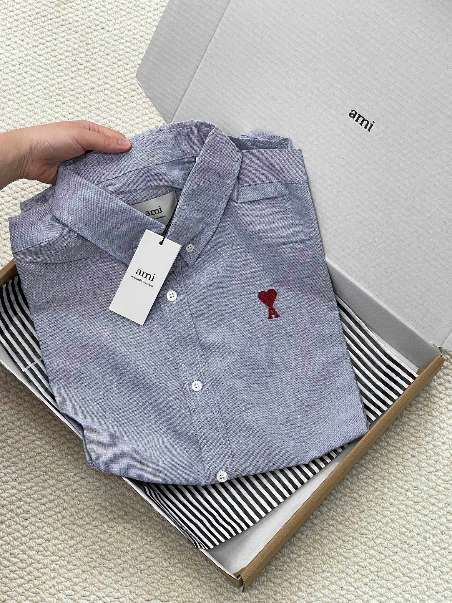 ÁO SƠ MI AMI PARIS BOXY SHORT SLEEVE OXFORD (BLUE)