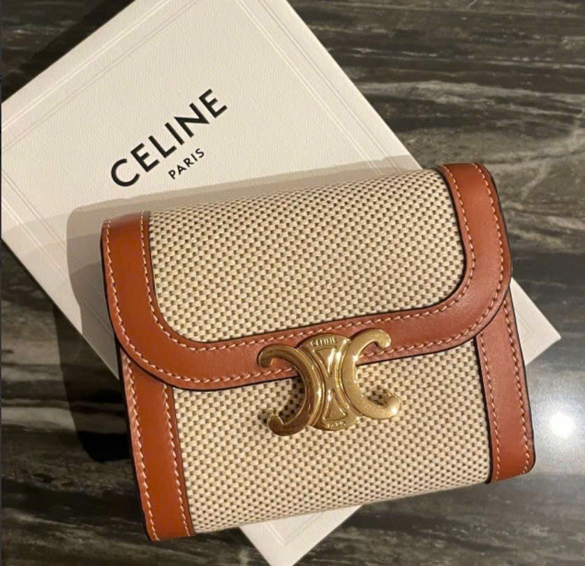 VÍ CELINE ORIGAMI TRIOMPHE TEXTILE CALFSKIN (BEIGE) [MIRROR QUALITY]