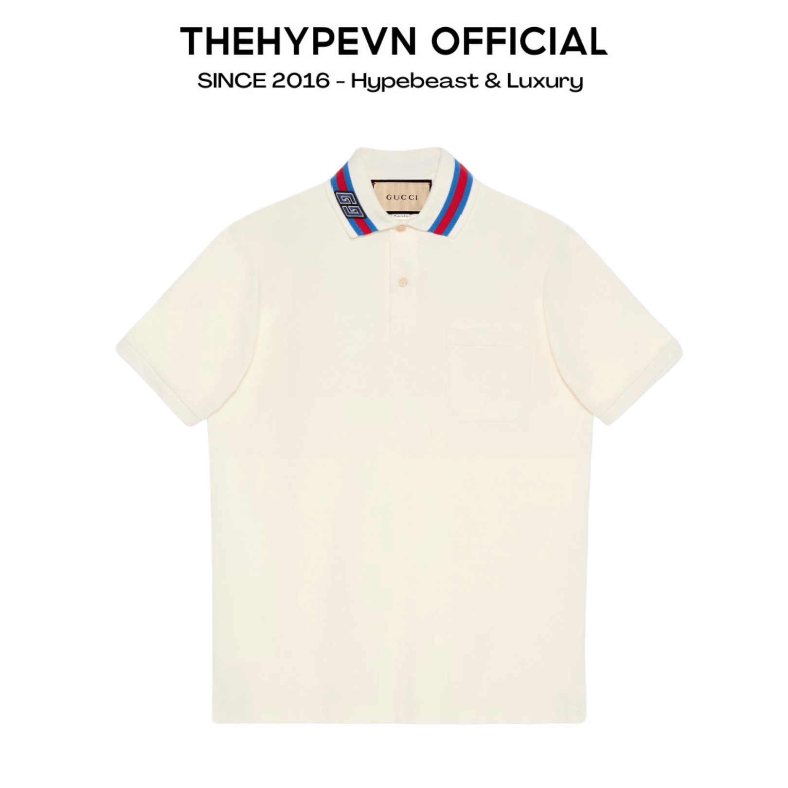 Áo Polo Gucci GC Cotton Piquet With Square GG (White) [Mirror Quality]