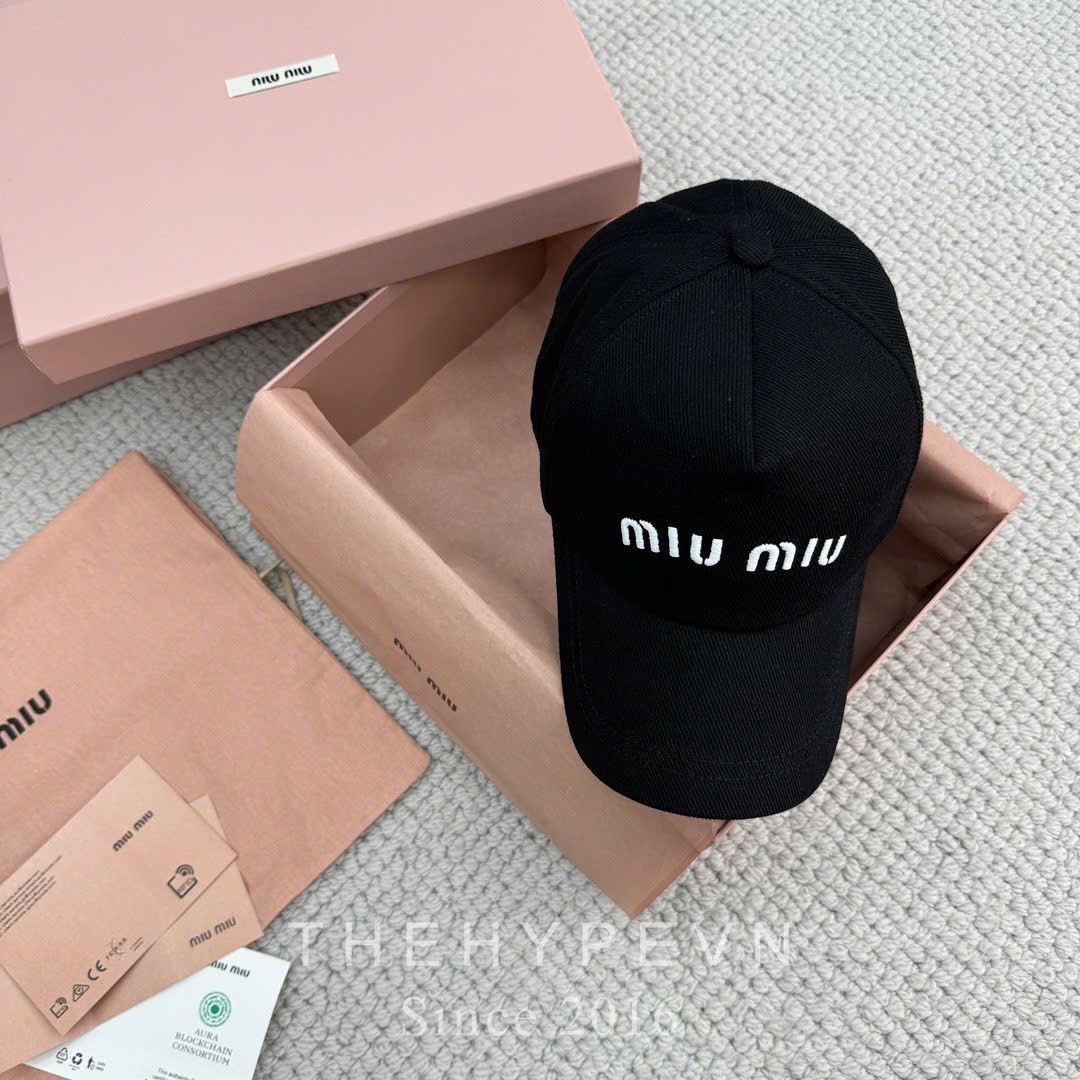 Mũ Lưỡi Trai Miu Miu Cotton Baseball Cap (Black) [Mirror Quality]