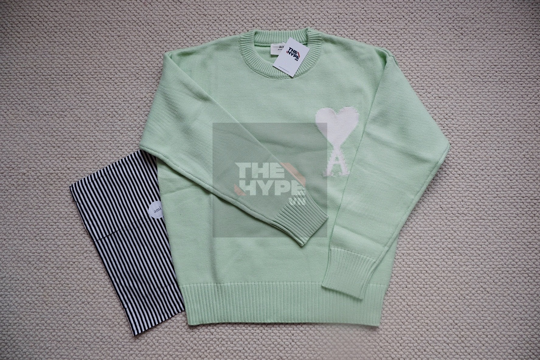 ÁO SWEATER AMI PARIS BIG HEART LOGO (GREEN)