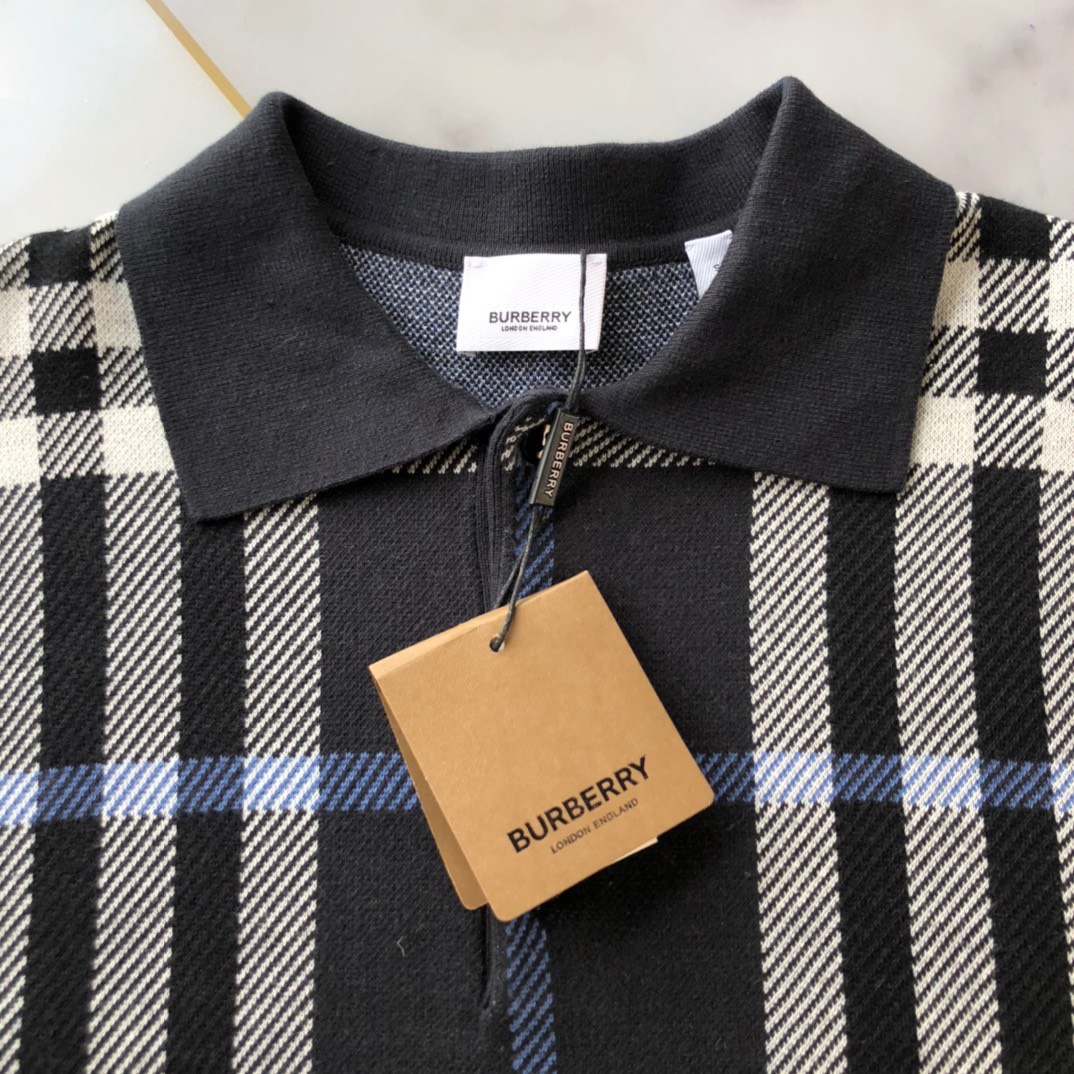 Áo Polo Burberry BBR Check Cotton Jacquard (Dark Blue) [Mirror Quality]