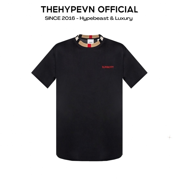 ÁO THUN BURBERRY BBR CREWNECK CHECK COLLAR (BLACK)