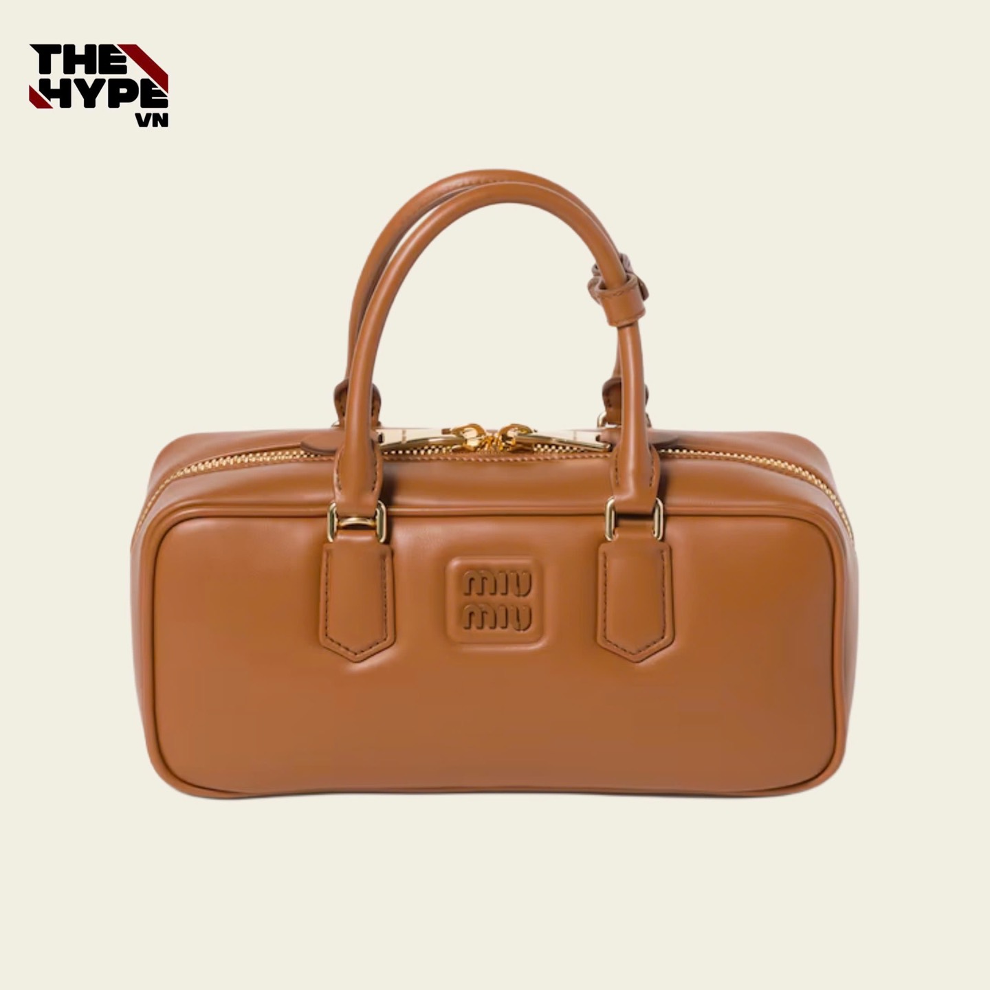 TÚI MIUMIU ARCADIE ZIPPED HAND BAG (COGNAC)