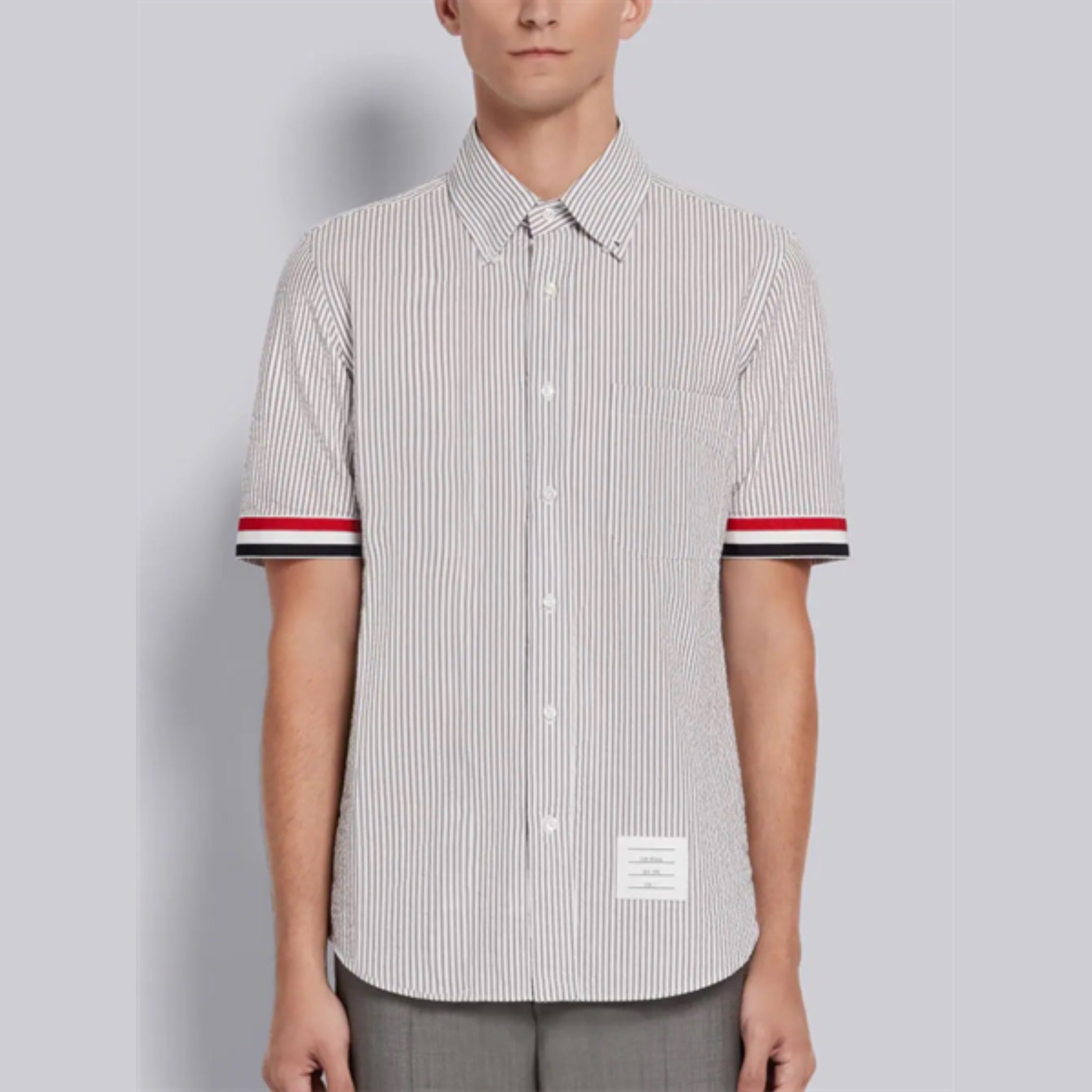 THOM BROWNE SHIRT - Áo sơ mi Thom Browne Medium Grey Cotton (Sọc tay ngắn) [Mirror Quality]