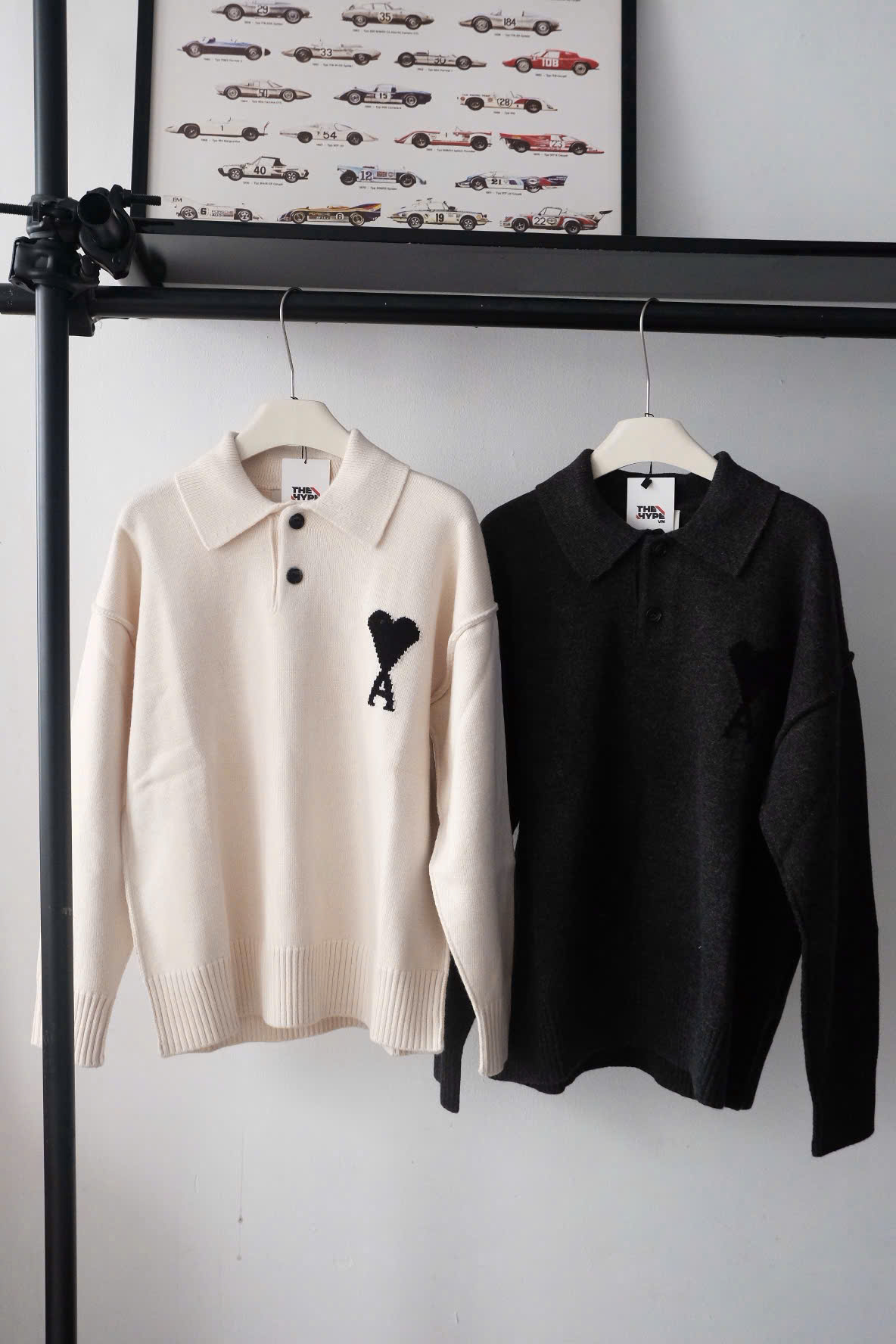 ÁO SWEATER AMI PARIS WOOL POLO (HEATHER GREY)