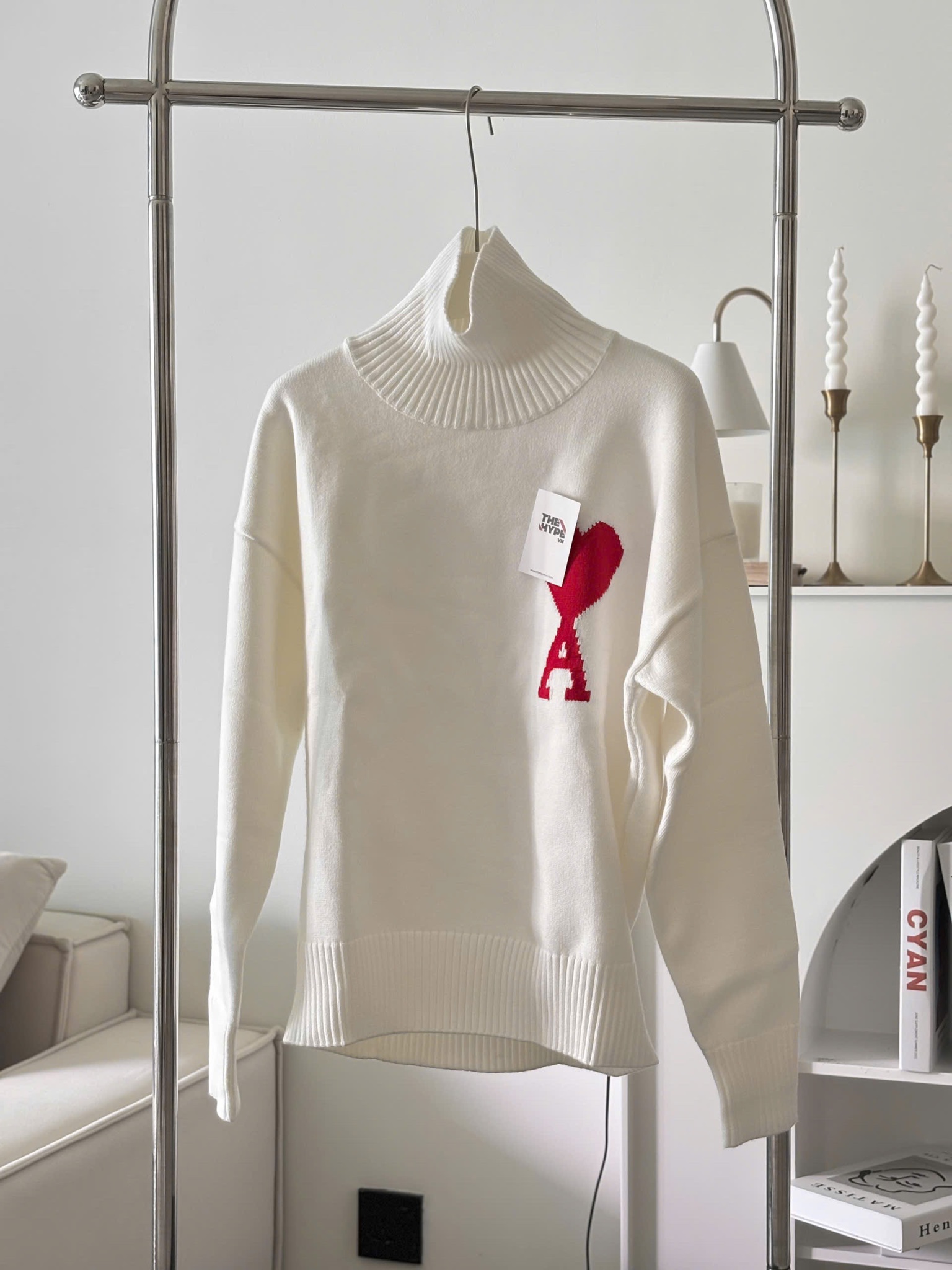 ÁO SWEATER AMI PARIS HEART FUNNEL NECK (BLACK)