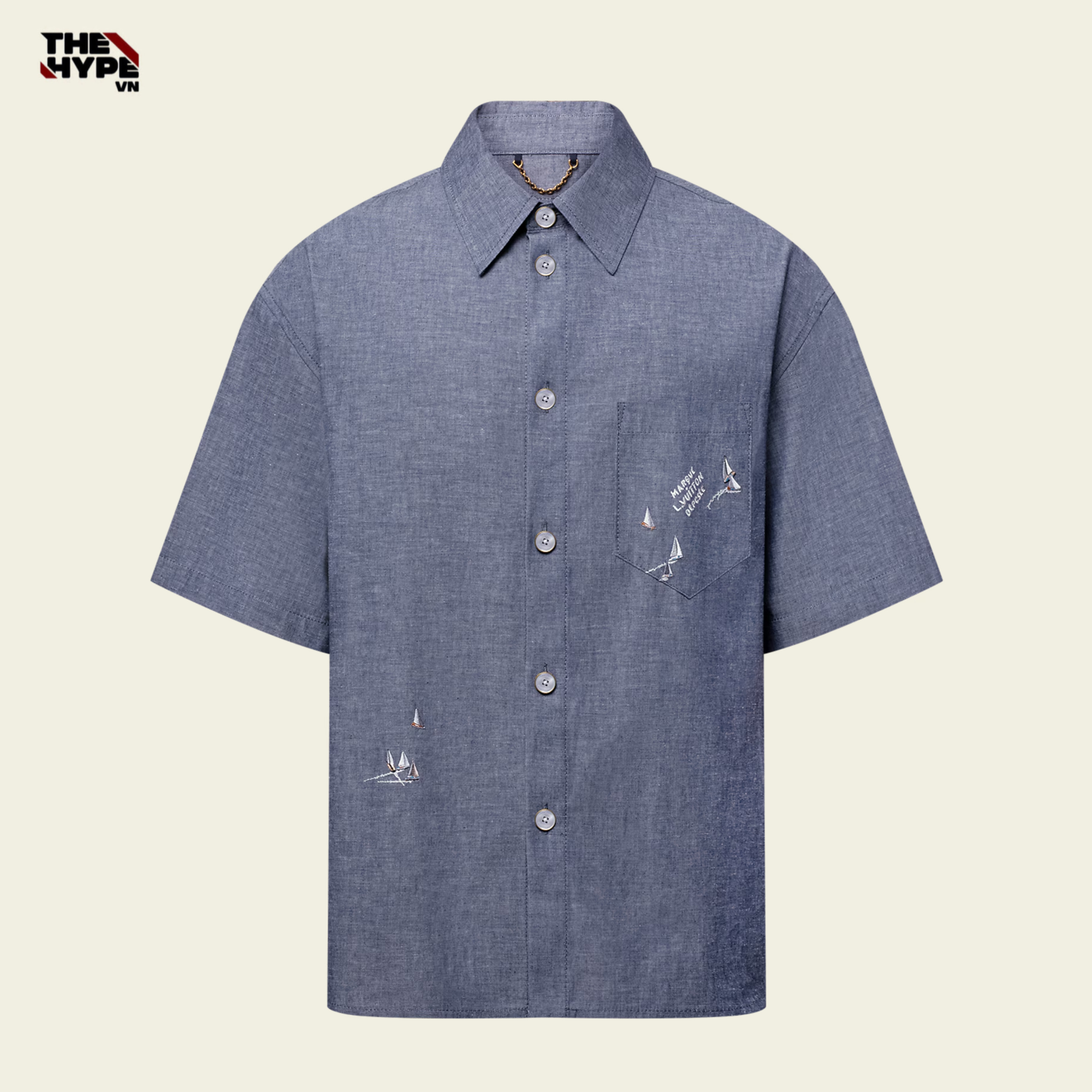 ÁO SƠ MI LOUIS VUITTON COTTON EMBRIODERED CHAMBRAY (BLUE)