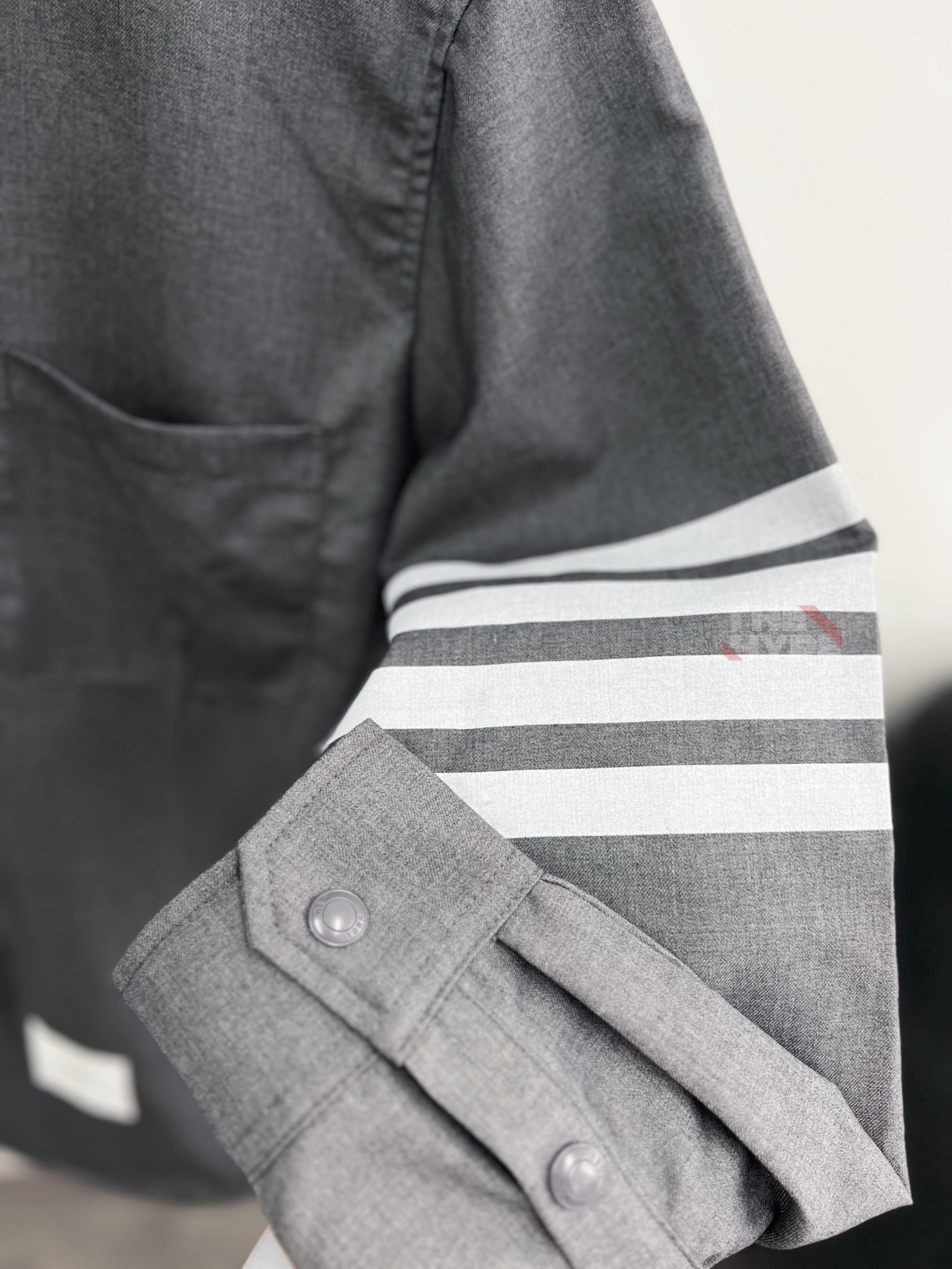 THOM BROWNE SHIRT - Áo sơ mi flannel TB tonal 4-Bar shirt (Xám) [Mirror Quality]