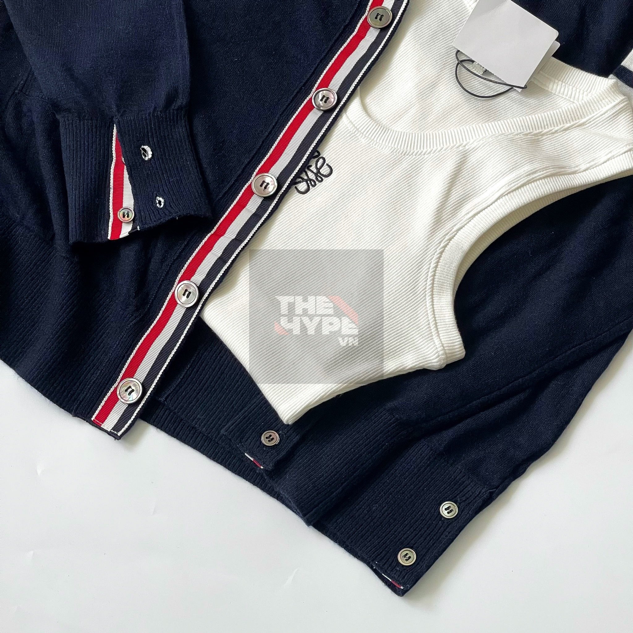 THOM BROWNE CARDIGAN - Áo khoác TB Milano Wool Mỏng (Navy) [Mirror quality]
