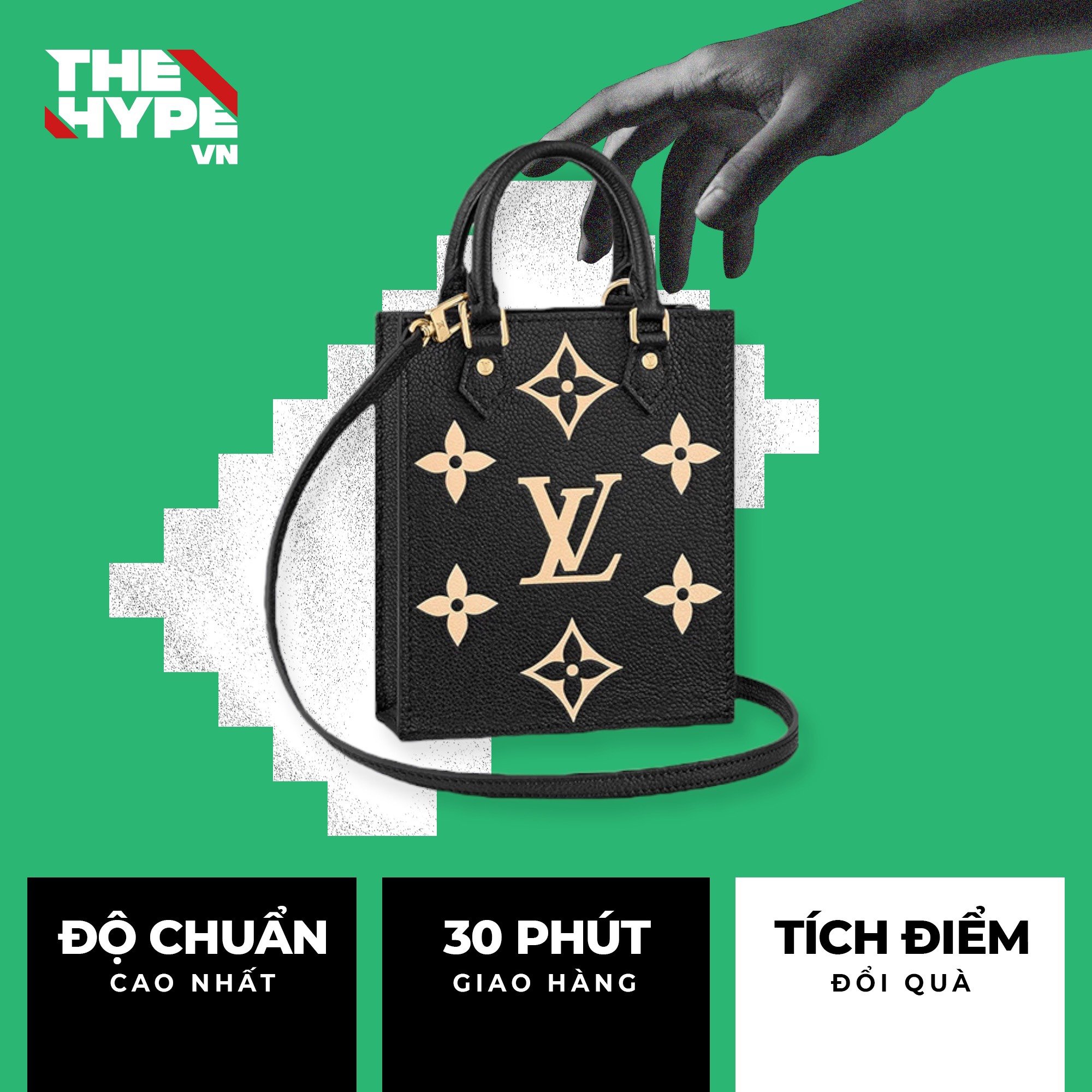 LOUIS VUITTON BAG - Túi LV Petit Sac Plat Monogram Emprein Leather (BLACK) [Mirror Quality]