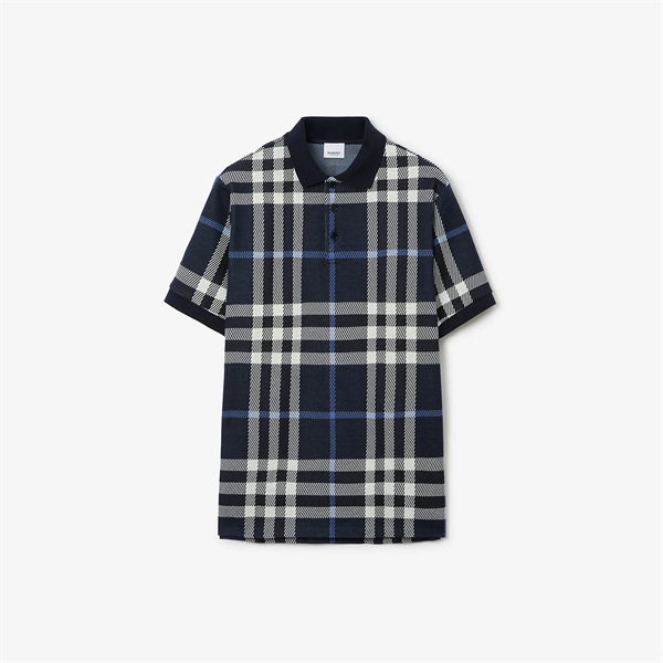Áo Polo Burberry BBR Check Cotton Jacquard (Dark Blue) [Mirror Quality]