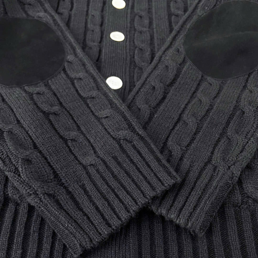 ÁO CARDIGAN CELINE TRIOMPHE CABLE KNIT CASHMERE (BLACK)
