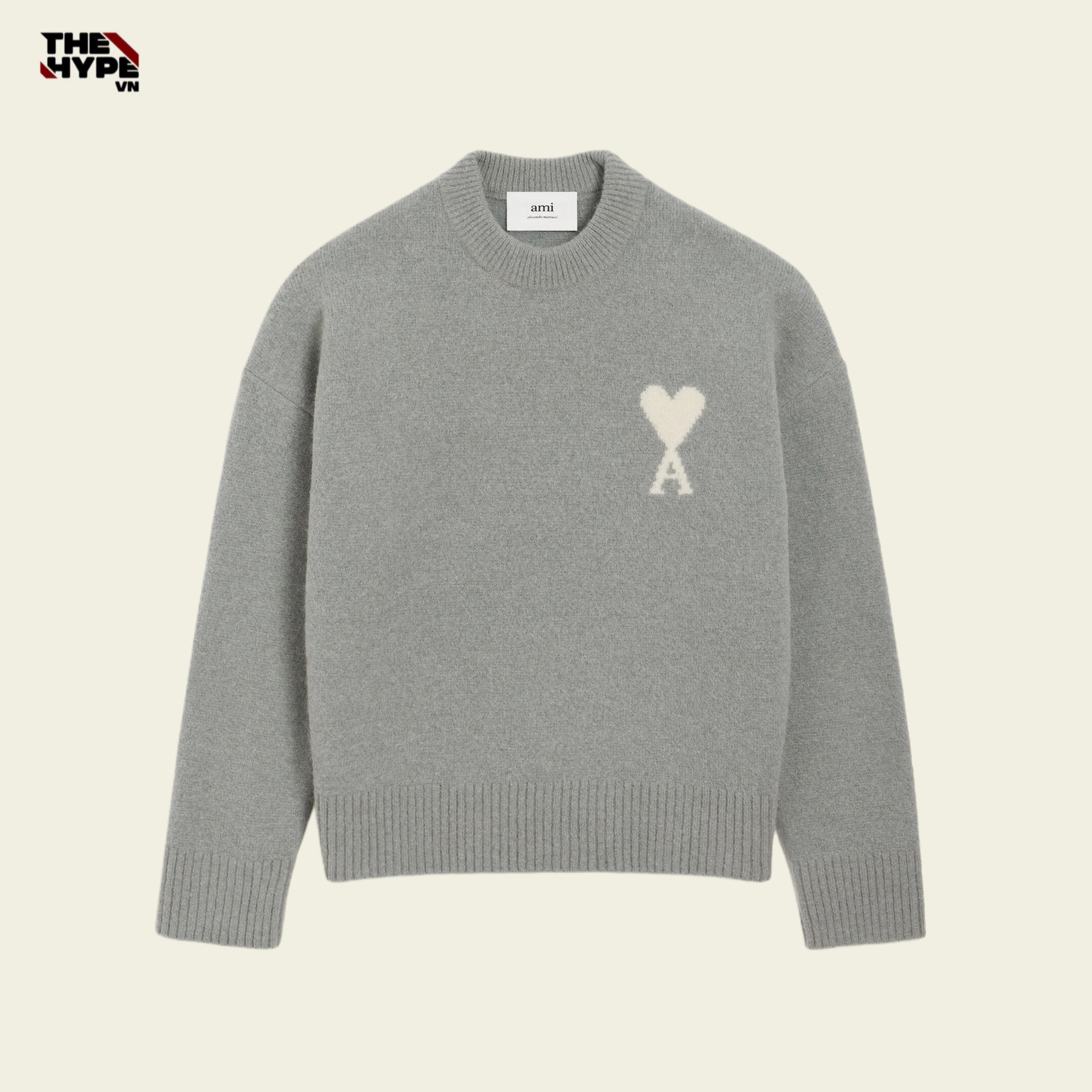 ÁO SWEATER AMI PARIS WOOL HEART WHITE (GREY)