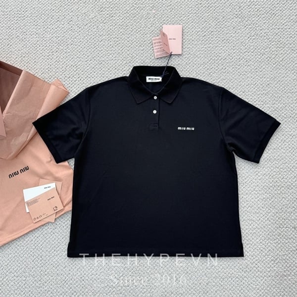 Áo Polo MiuMiu Cotton piqué (Black) [Mirror Quality]