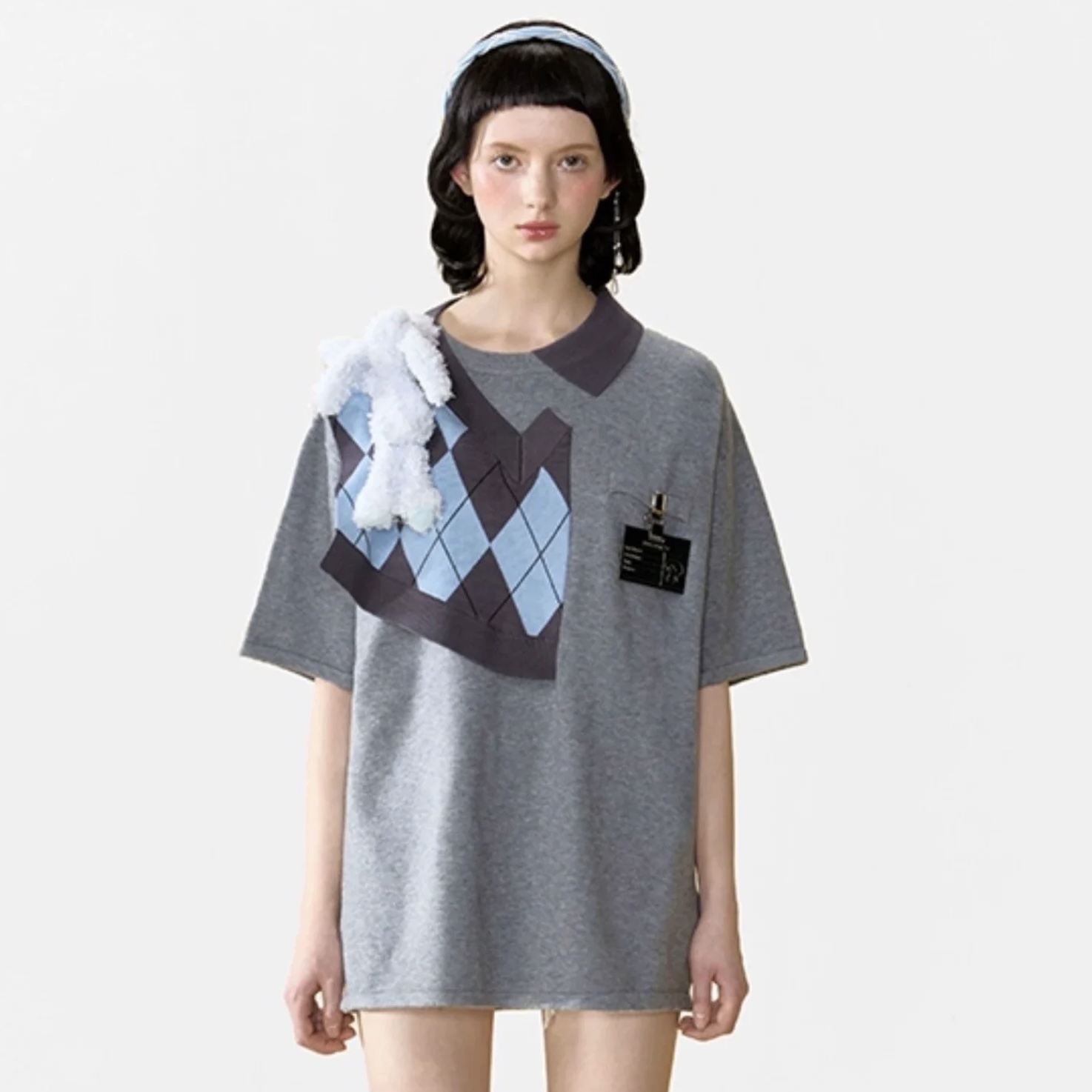 13DE MARZO TEE - Áo Thun BEAR KNIT PATCH PAPYRUS (Grey) Best Quality