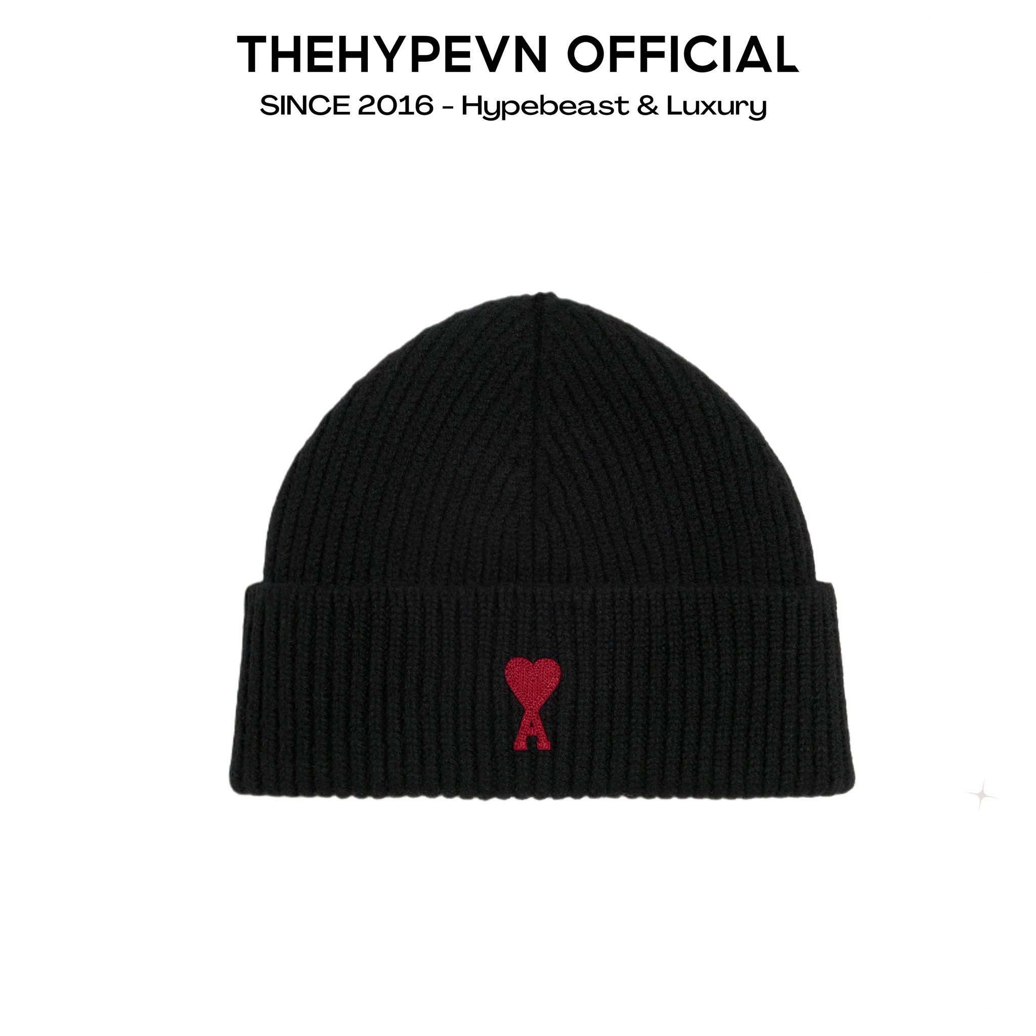 MŨ BEANIE AMI PARIS LOGO BLACK WOOL