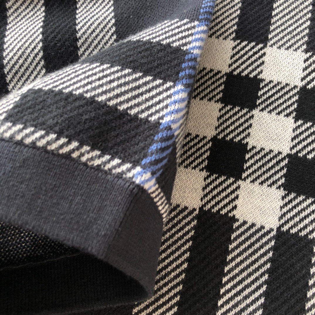 Áo Polo Burberry BBR Check Cotton Jacquard (Dark Blue) [Mirror Quality]