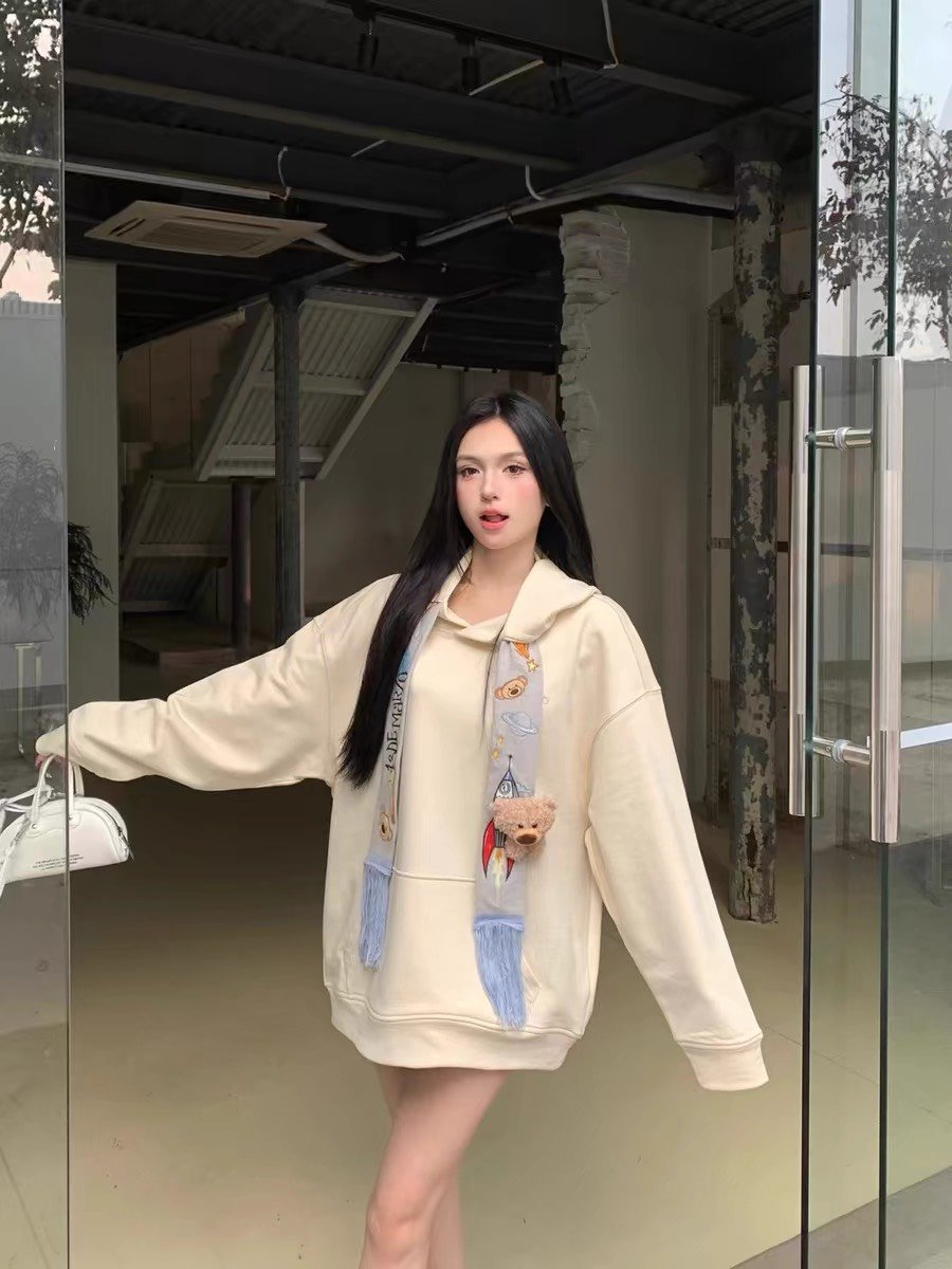 Áo Hoodie 13De Marzo Space Image Scarf (Beige) Best Quality