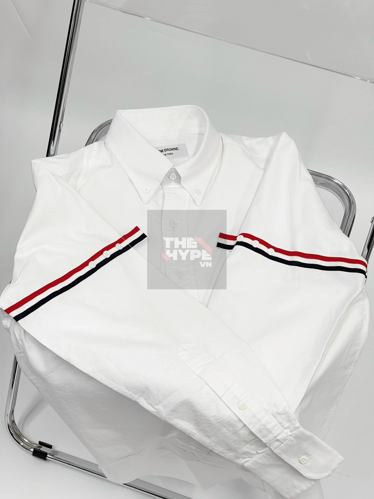 ÁO SƠ MI THOM BROWNE TB GROSGRAIN ARM BAND SOLID POPLIN (SỌC TAY)