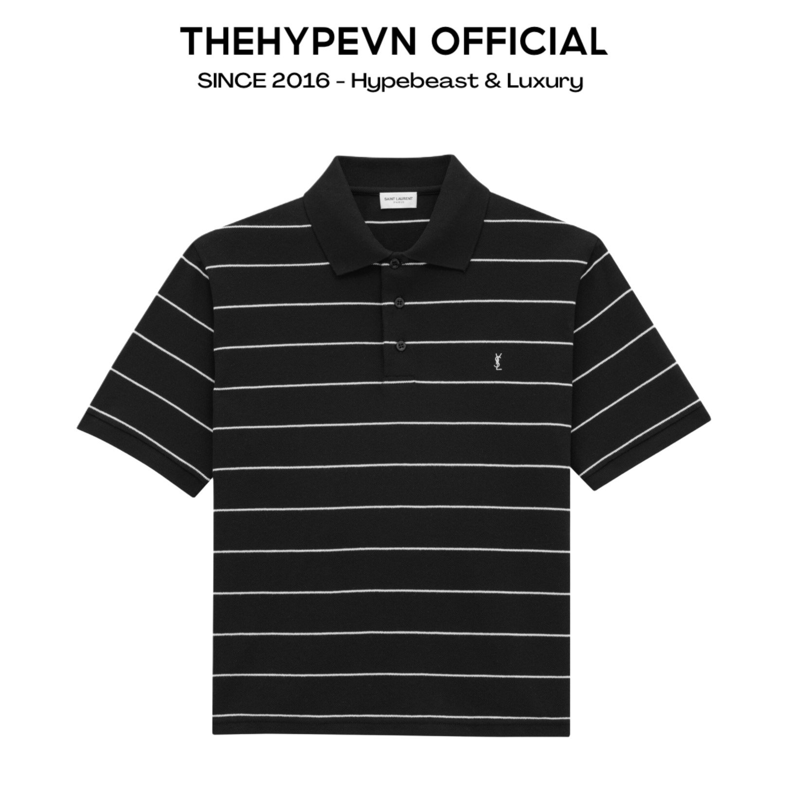 ÁO POLO SAINT LAURENT YSL CASSANDRE STRIPED (BLACK)