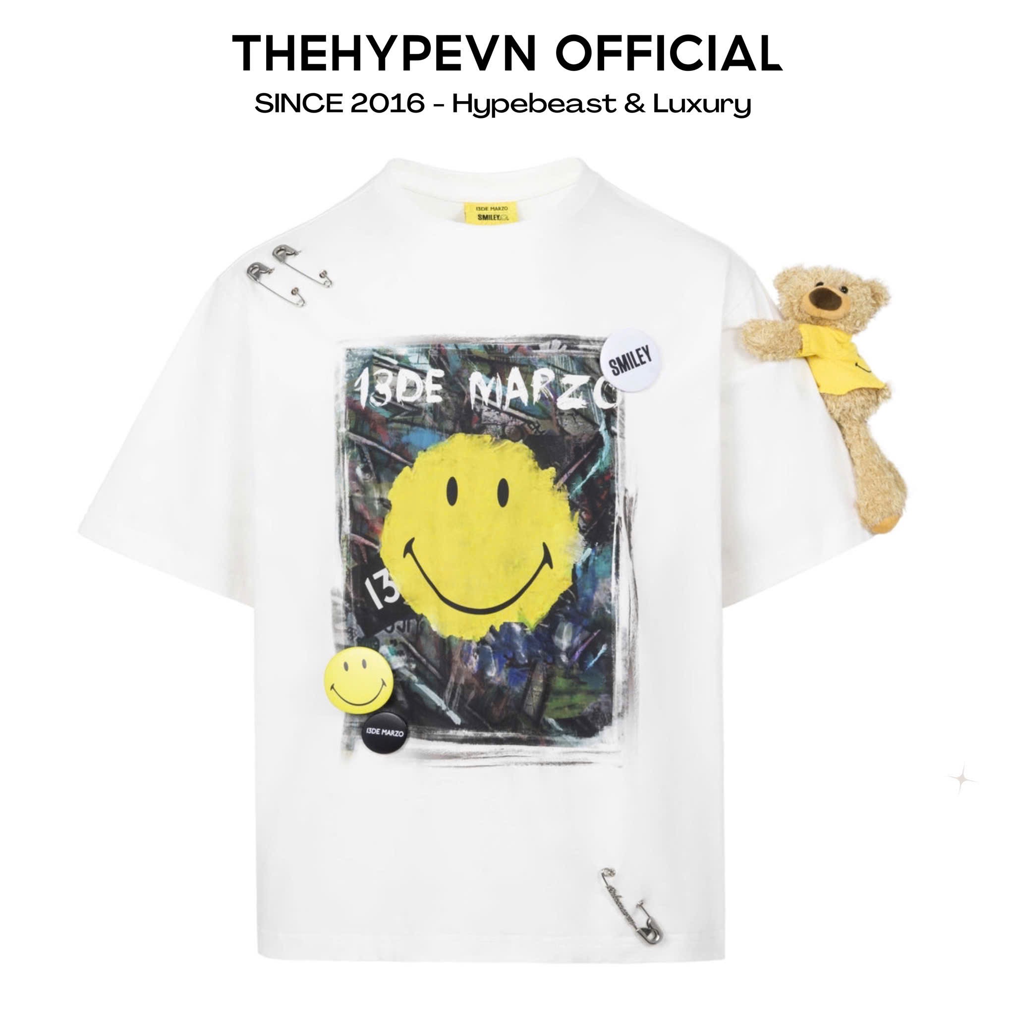 13DE MARZO TEE - Áo Thun Smile Broken Pin Graffiti (White) Best Quality