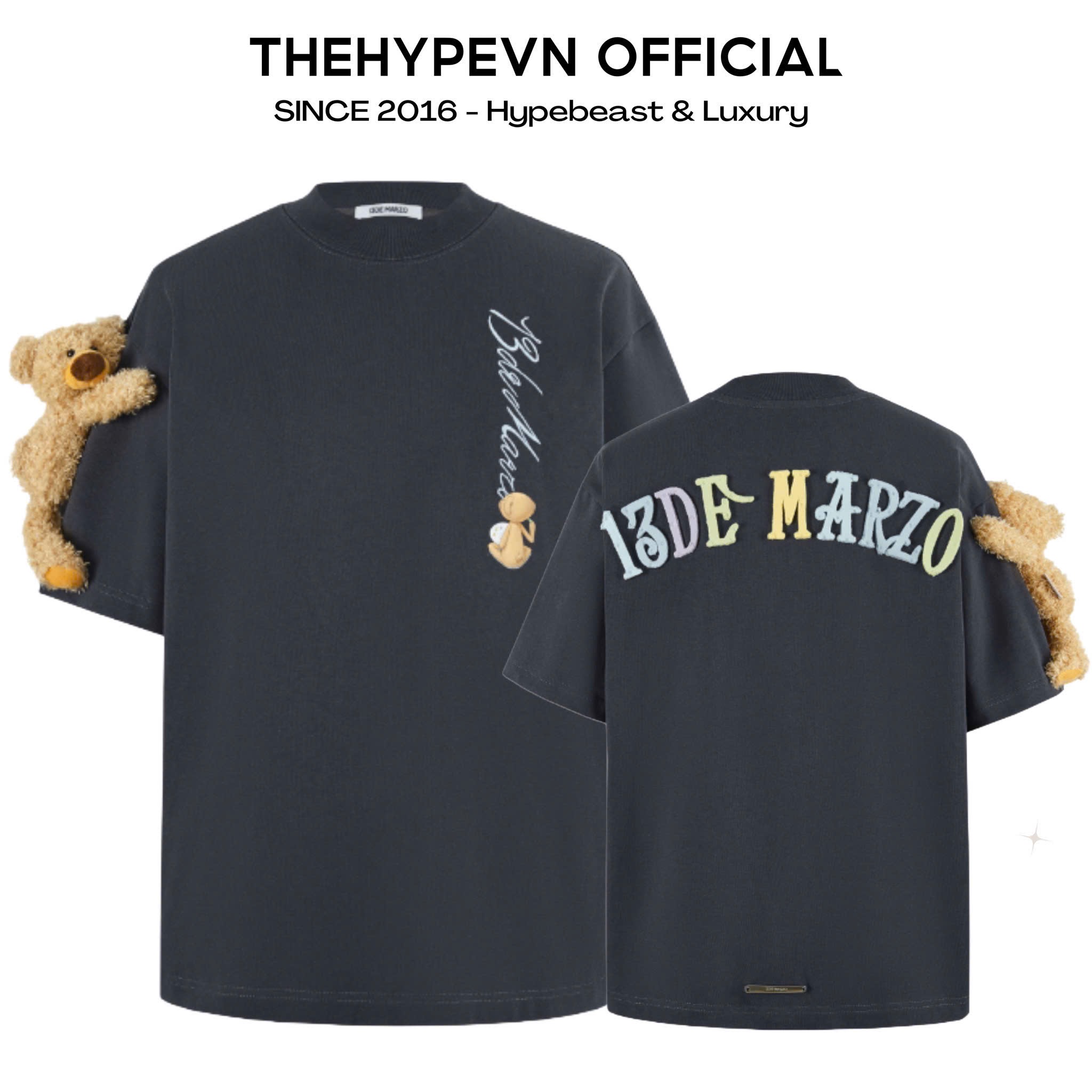 13DE MARZO TEE - Áo Thun Macaron Logo Forest River (Black) Best Quality