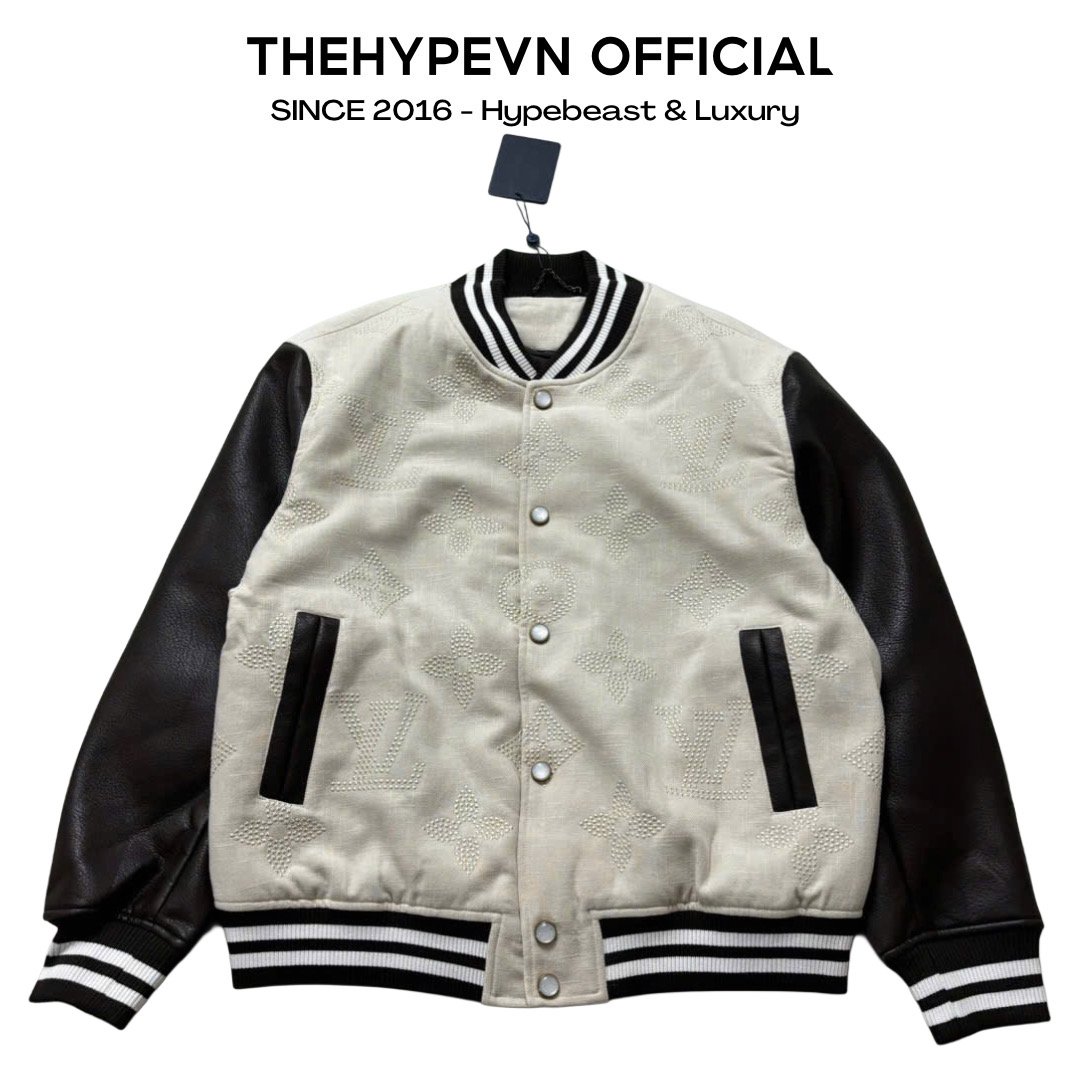 ÁO KHOÁC LOUIS VUITTON LV MONOGRAM EMBROIDERED VARSITY JACKET (BEIGE)
